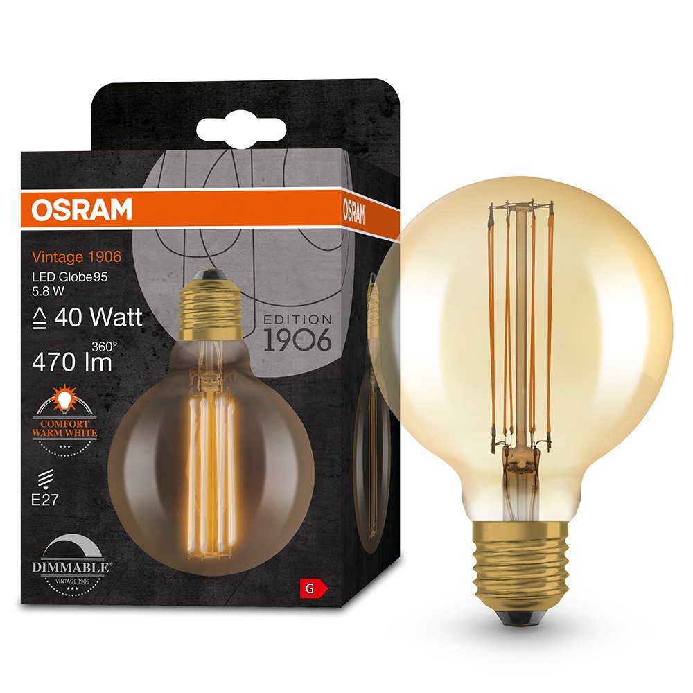 Osram LED-Leuchtmittel LED VINTAGE 95, GLÜHLAMPE GLOBE E27 E27