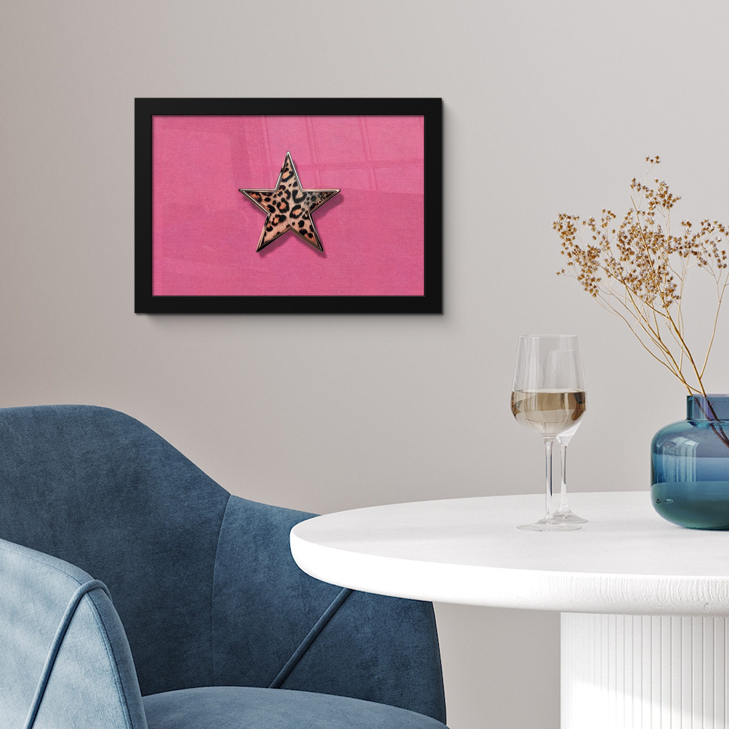 MuchoWow Poster Stern - Leopard - Druck - Rosa, (1 St), Wandbilder, Deko Wohnzimmer Schlafzimmer, 30x20 cm