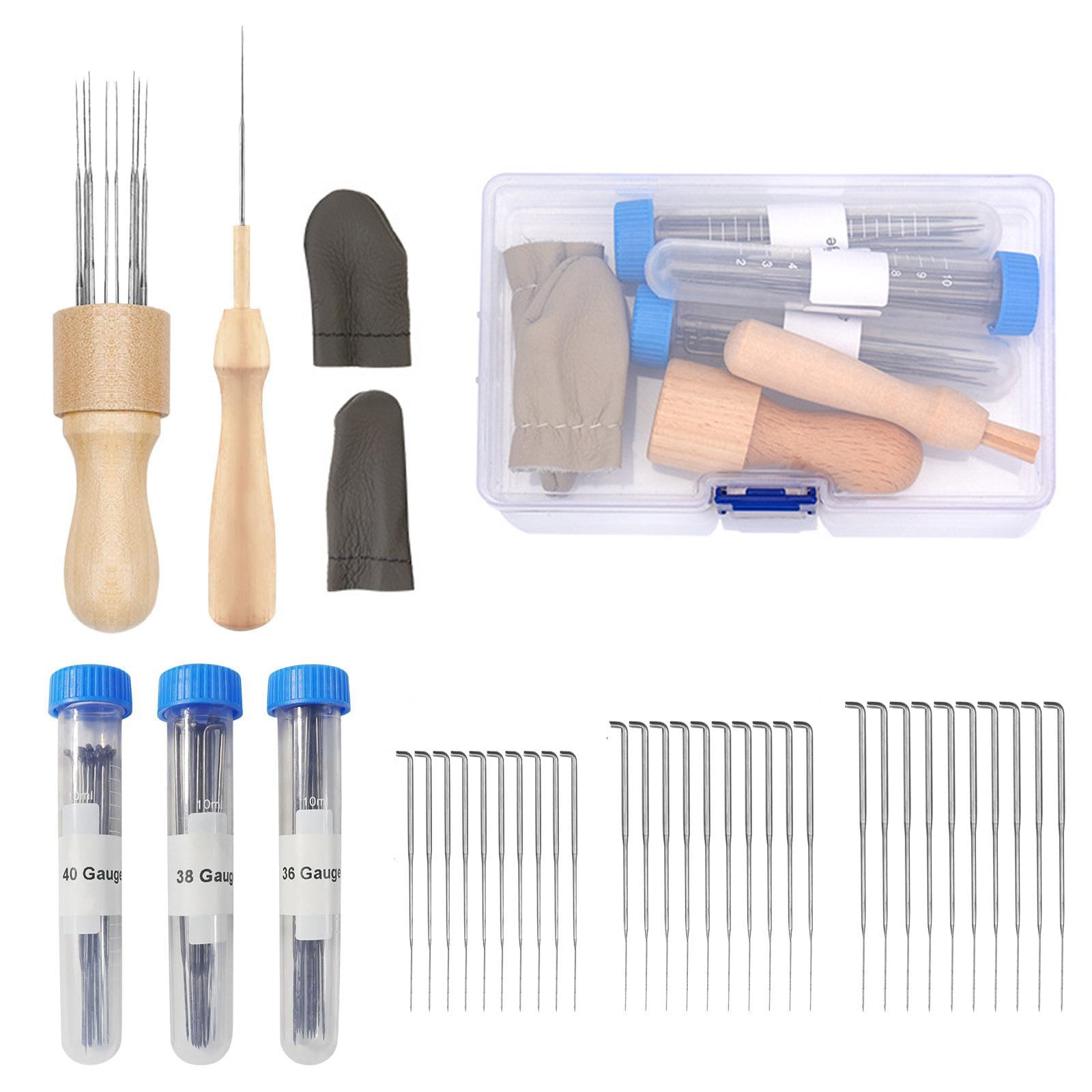 Auledio Иглы для валяния Nadel-Filzset für Trockenfilzen, Starter-Set mit Holzgriff, Set 1 St., 30 Иглы для валяния (3 Größen),Wolle Filzen, Zubehör für Filzarbeiten