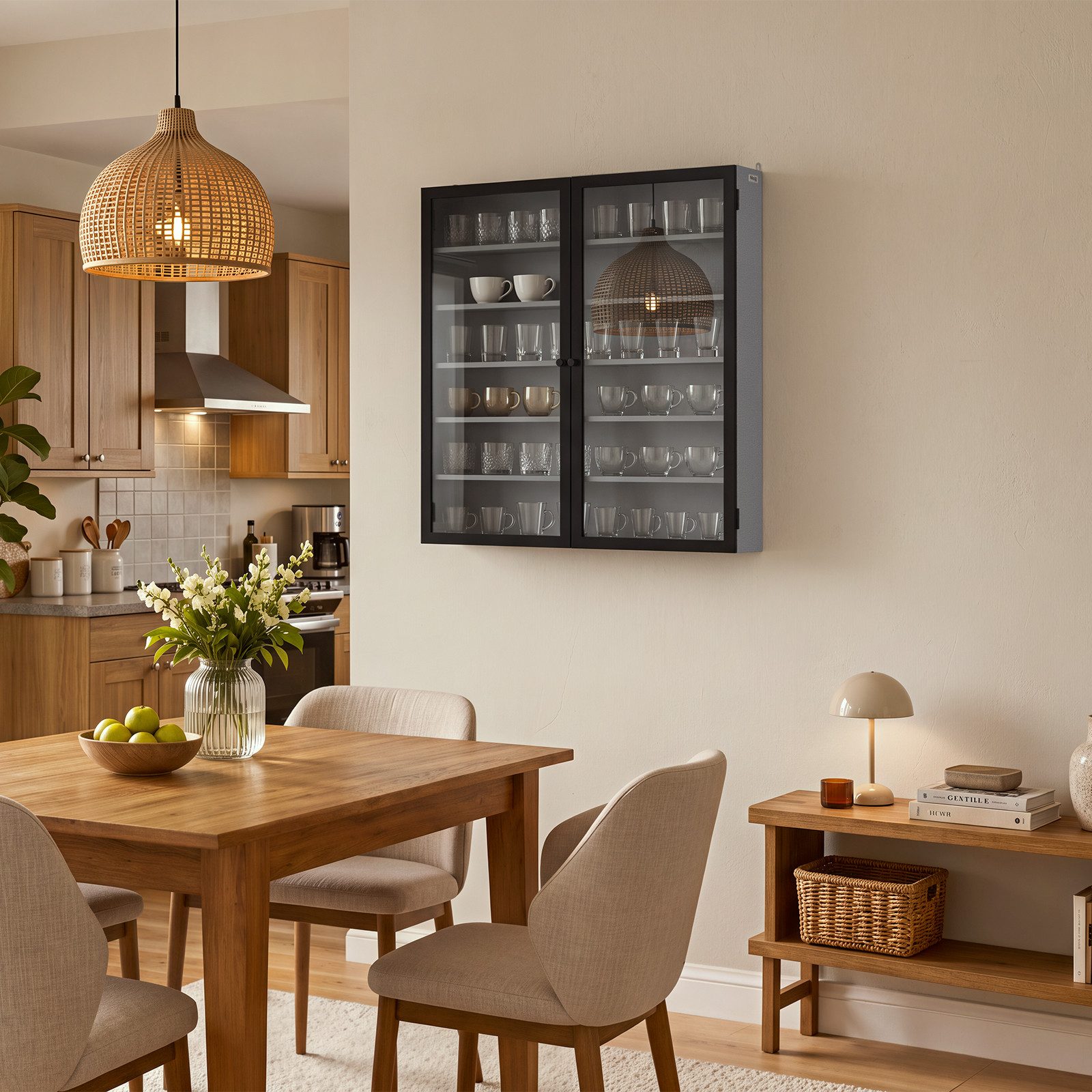 SoBuy Hängevitrine FSB113-H, schmal mit 2 Glastüren, 5 Einlegeböden (1er Set) Wandschrank mit transparenten Türen und verstellbaren Böden für Küche