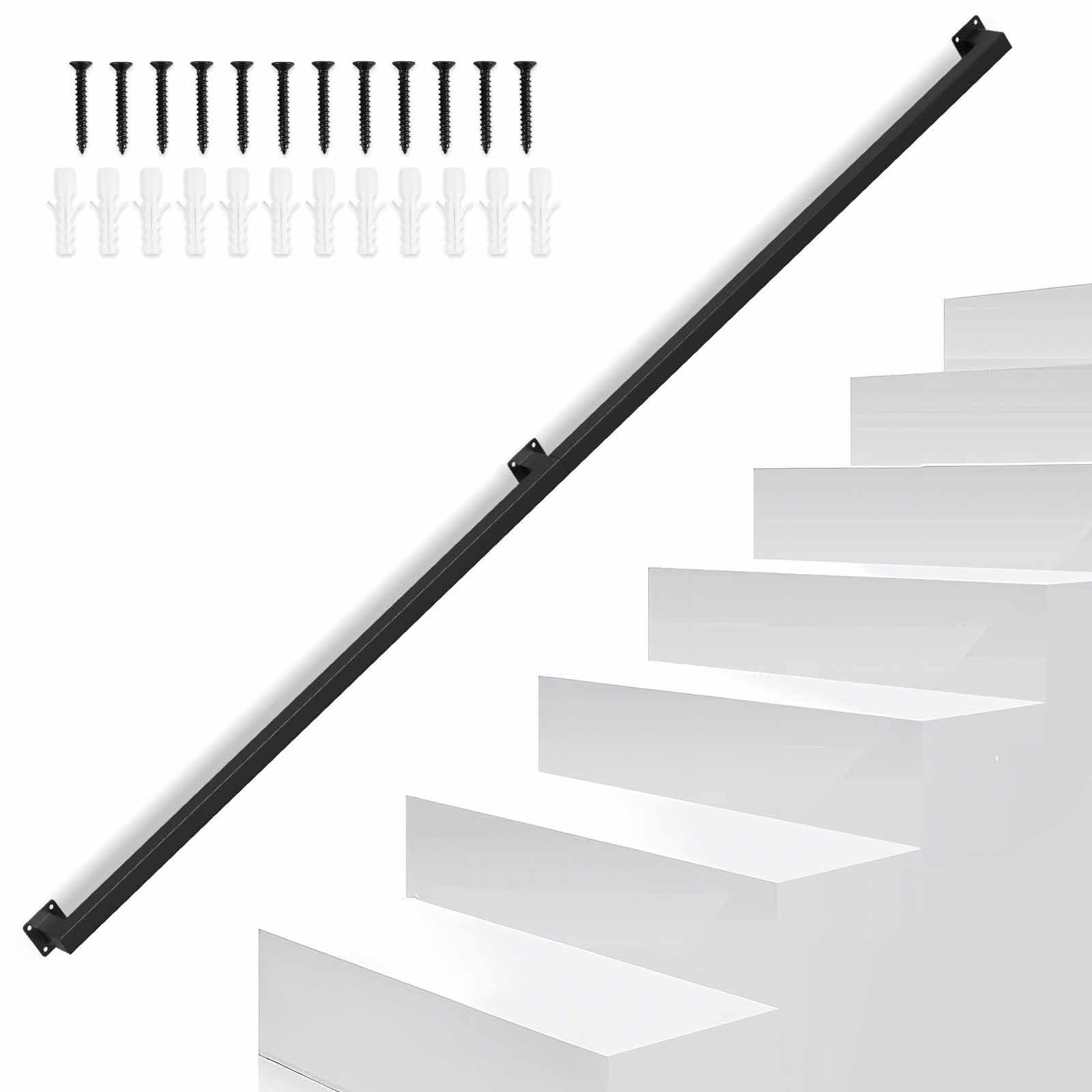Clanmacy Treppengeländer Handlauf Set Metall Schwarz pulverbeschichteter Treppenhandlauf 200cm, 200 cm Länge
