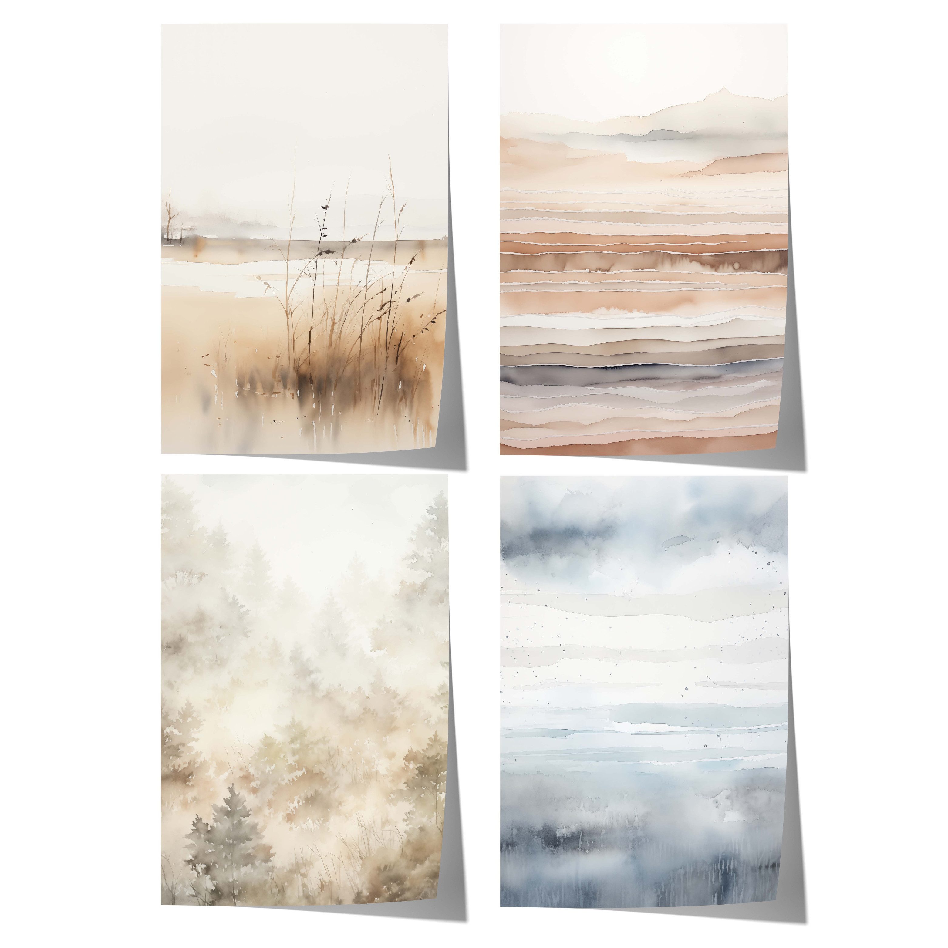 JUSTGOODMOOD Poster Skandinavische Natur Geschenkidee Sanfte Aquarell Landschaften und Neb, B (1 St)
