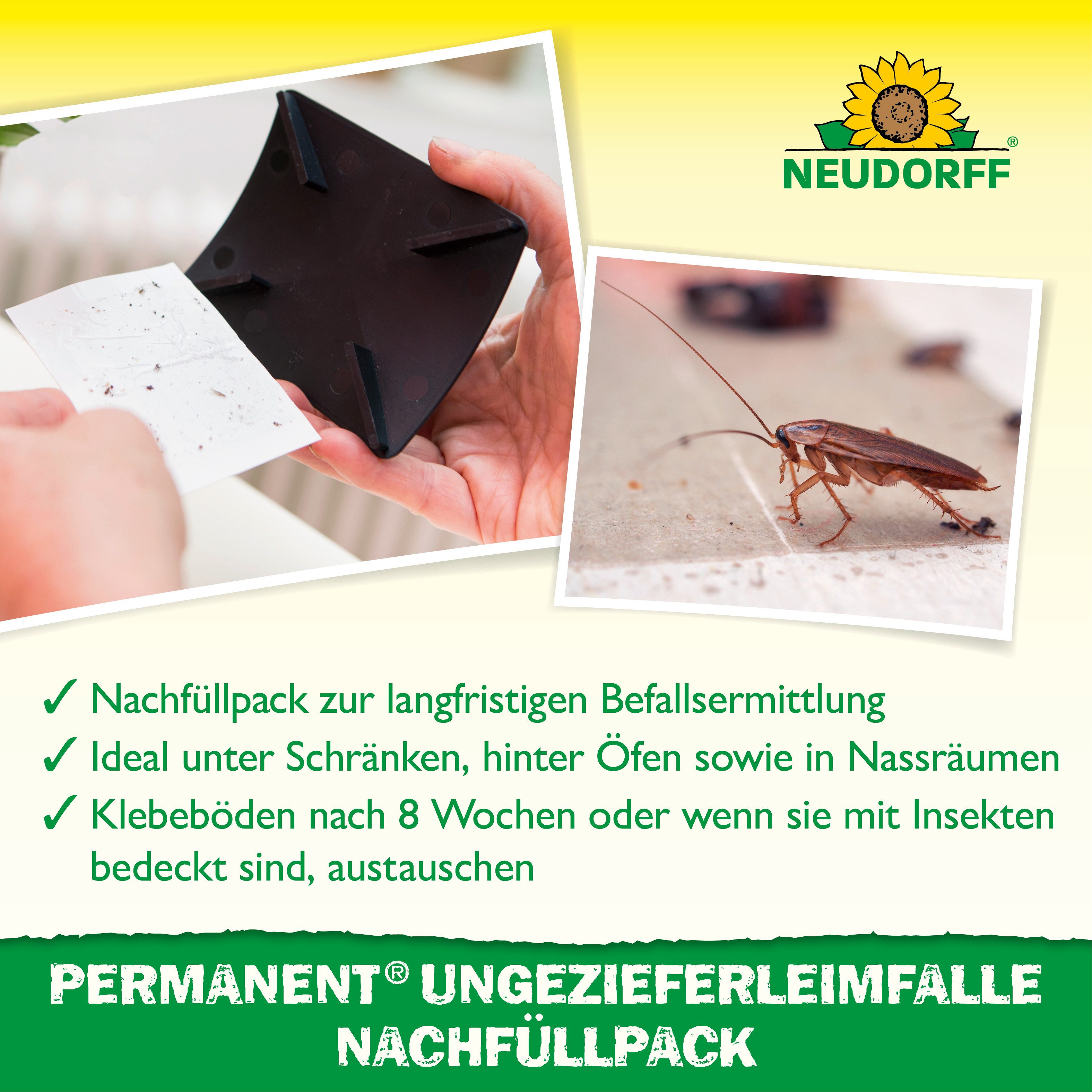 Neudorff Klebefalle Permanent UngezieferLeimFalle Nachfüllpack 4 Stk., 4 Klebeböden mit geruchlosem Spezialleim zum Nachfüllen – Bild 3 von 5
