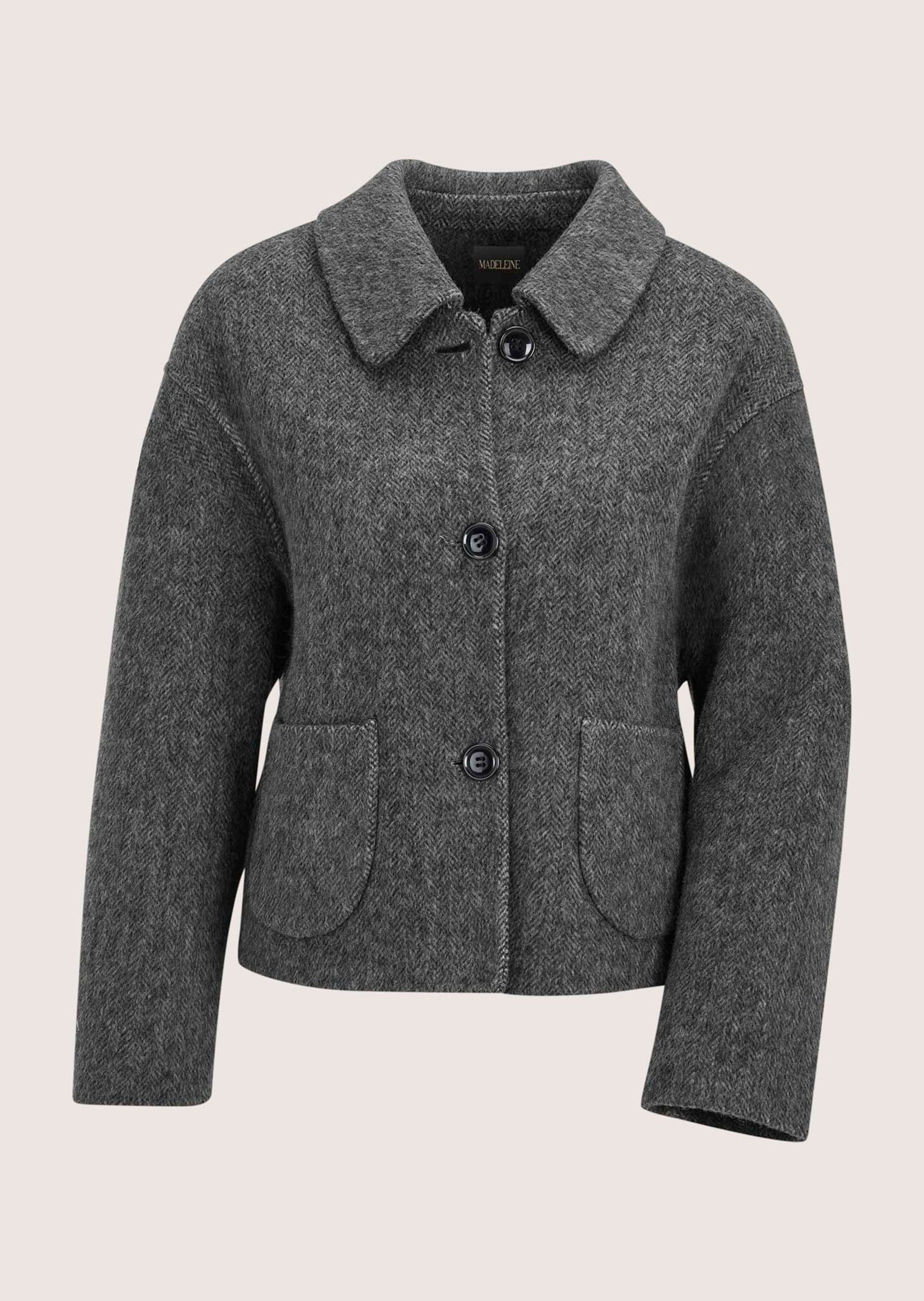 MADELEINE Outdoorjacke Elegante Jacke für kühle Tage Kurzmantel mit Fischgratmuster, Stehkragen und langen Ärmeln