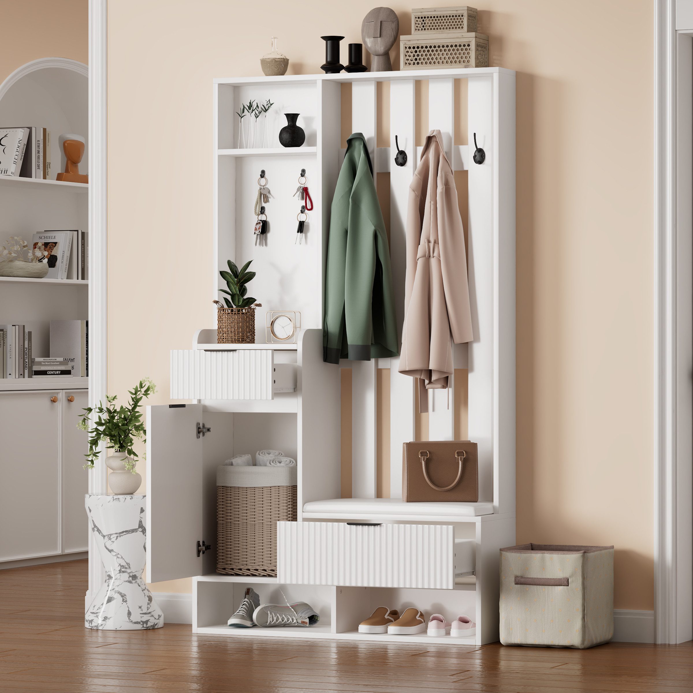 Merax Garderoben-Set 6-in-1 Garderobenständer in Weiß, günstig online kaufen