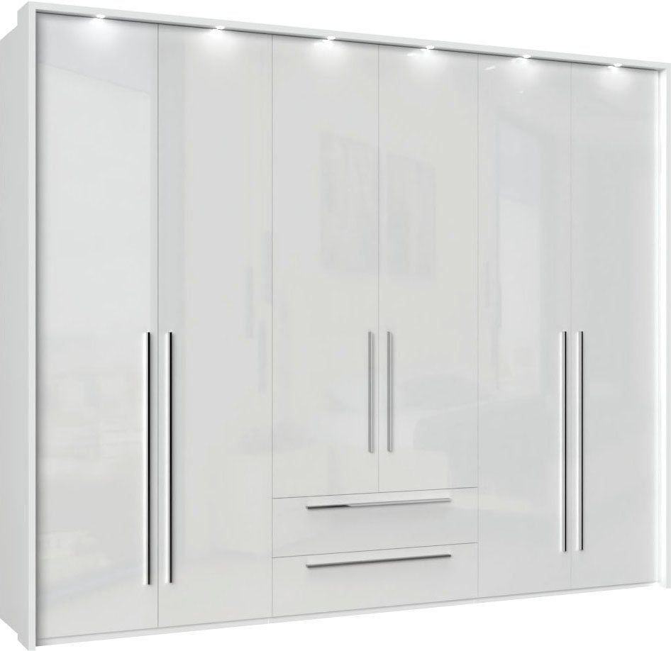OTTO home Drehtürenschrank Piano, inklusive Rahmen und Beleuchtung, soft-close-Funktion (viele Breiten zur Auswahl, 226cm hoch, mit jeweils 2 Schubladen) beige oder weiß, UV lackiert, Hochglanzfronten, FSC-zertifiziert