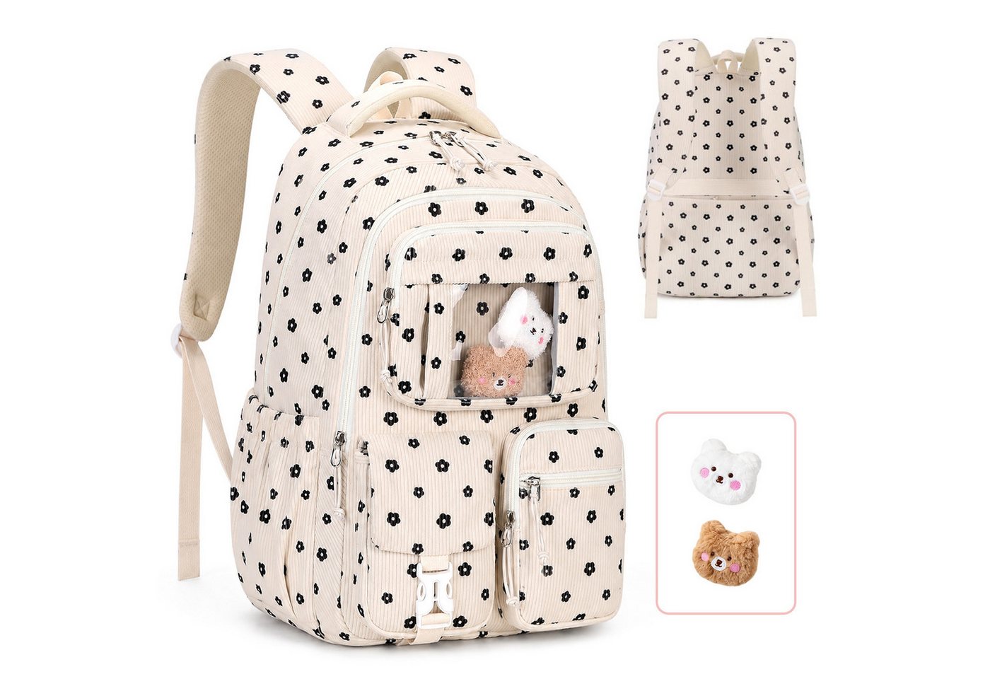 MOPUEA Schulrucksack Mädchen Schulrucksack Rucksack Schultasche Büchertasche Cordstoff (Freizeitrucksack für Schule Freizeit Reisen), Turnbeutel Lässiger Schulranzen Teenager Multi-Tasche Daypacks