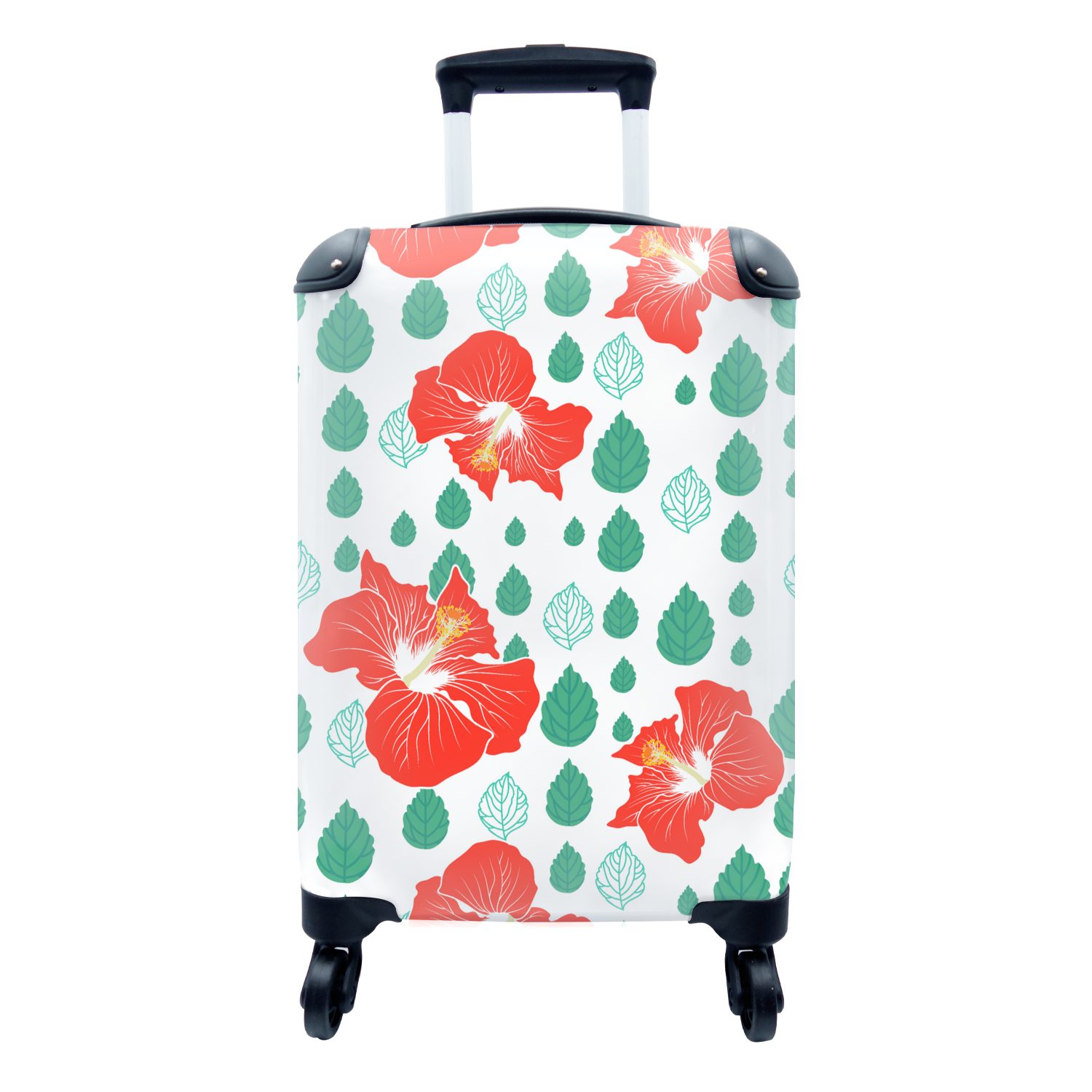 MuchoWow Handgepäckkoffer Hibiskus Muster Rollen, - - Hawaii Reisekoffer mit 4 Blume, Handgepäck Ferien, für rollen, Trolley, Reisetasche 