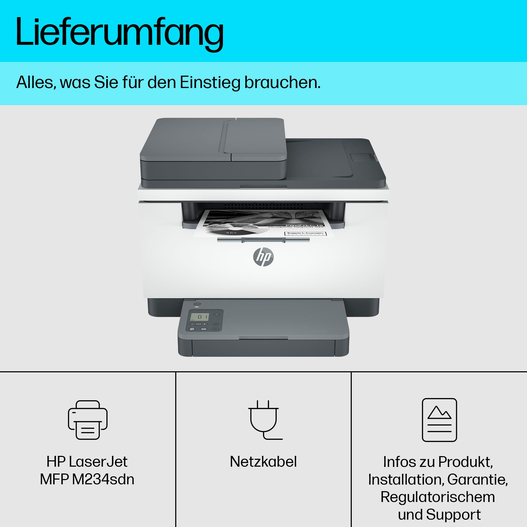 HP LaserJet MFP M234sdn Schwarz-Weiß Laserdrucker, (LAN (Ethernet), Multifunktions-Laserdrucker) – Bild 4 von 5
