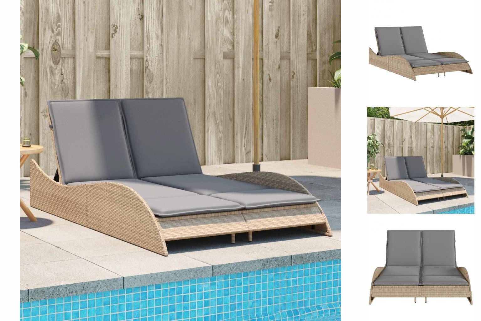 vidaXL Wellnessliege Gartenliege Sonnenliege mit Auflagen Beige 114x205x73 cm Polyrattan