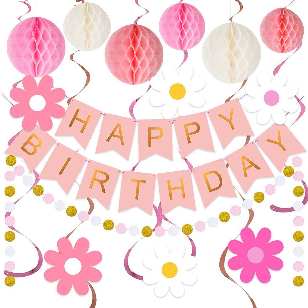 CLTYQ Dekohänger Geburtstagsdeko, Happy Birthday Banner, Party Dekoration (16 St), Happy Birthday Girlande, Wabenbälle,für Geburtstags Party deko