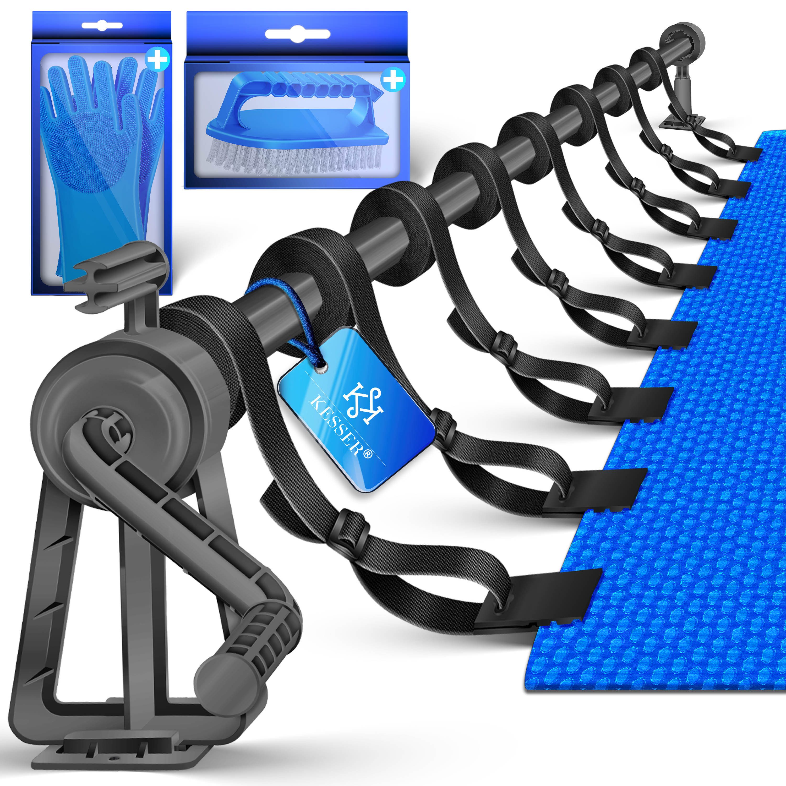 KESSER Pool-Abdeckplane, Aufrollsystem 1,05 bis 6,15m inkl. Bänder, Bürste & Handschuhe