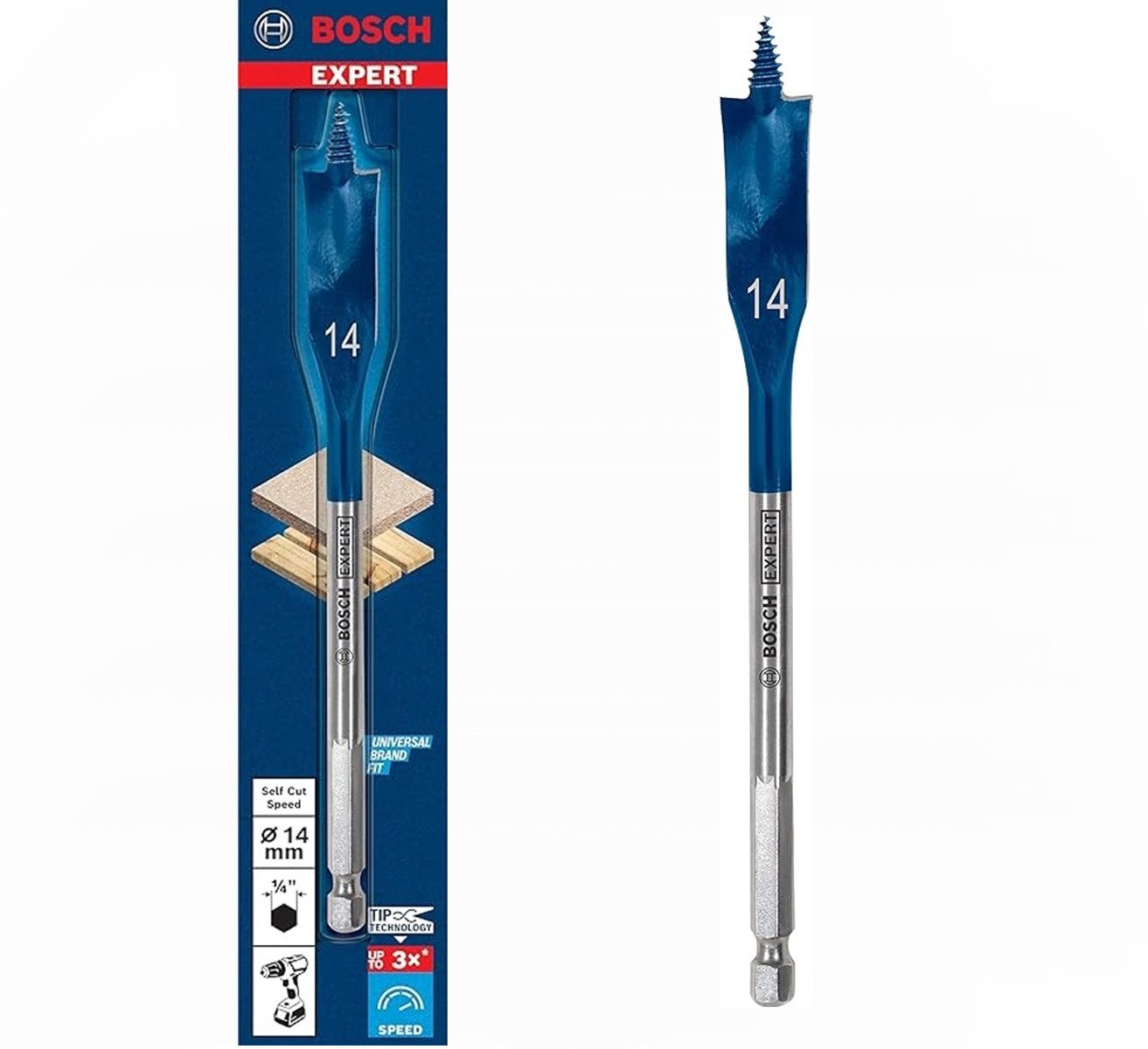 BOSCH Fräsbohrer Bosch EXPERT Ø 14 x 152 mm Flachfräsbohrer 1/4 Zoll-Sechskantschaft
