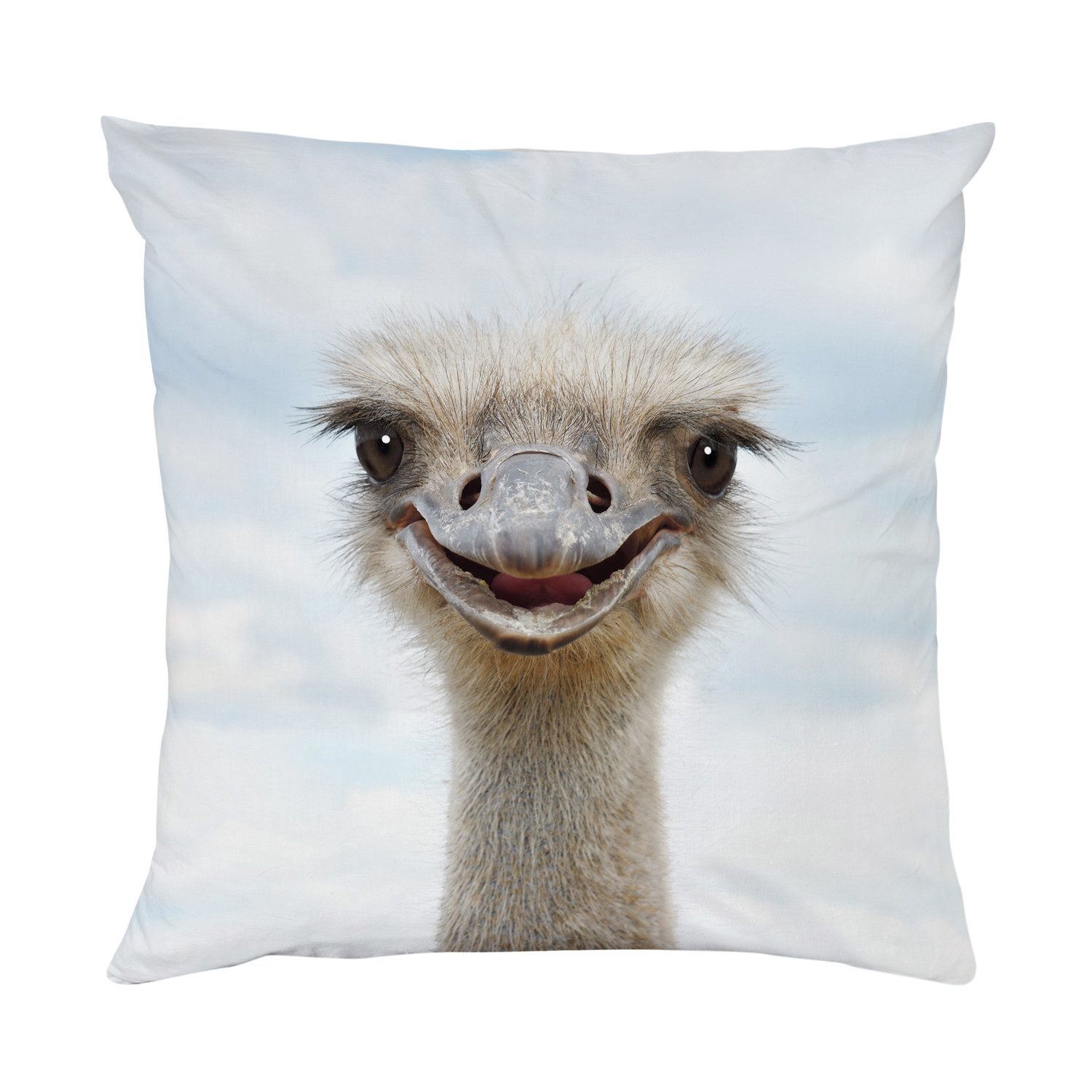 queence Dekokissen Vogelstrauß, Kissenhülle mit HD Premium Druck, geruchsneutral, 40x40cm