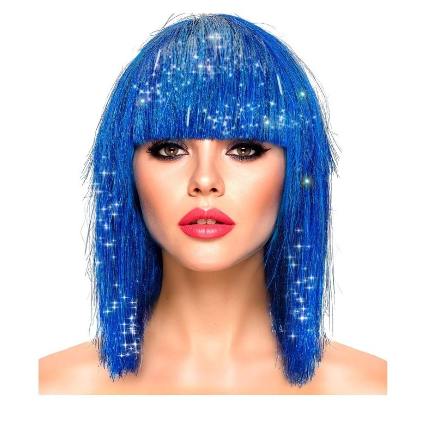 Kostüm-Perücke Damen Perücke Glitzy Bob, Blau
