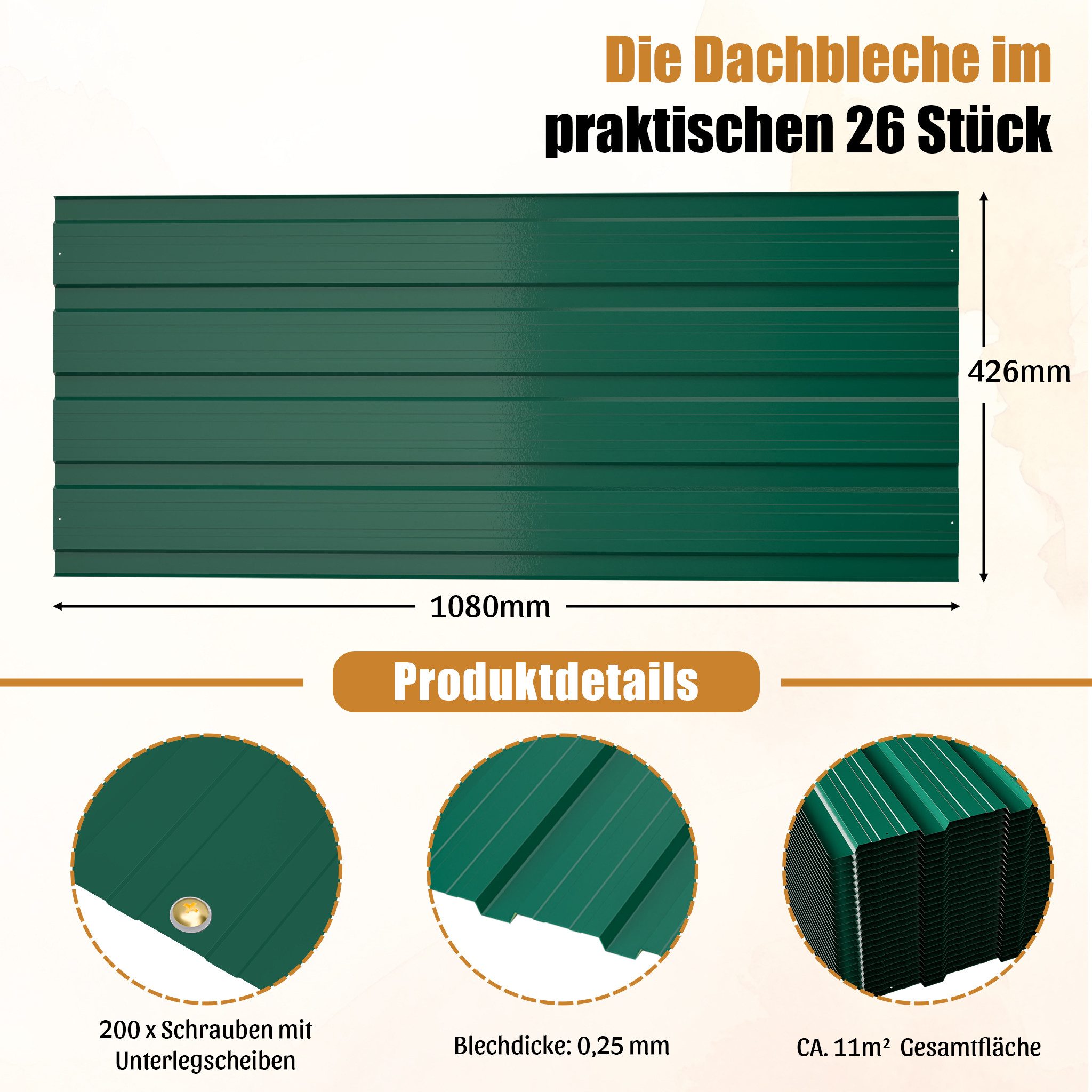 GIHAUVIA Trapezblech Blech Metall Dachblech Dach Platten Stahlblechdachplatten., (26-St) – Bild 2 von 5