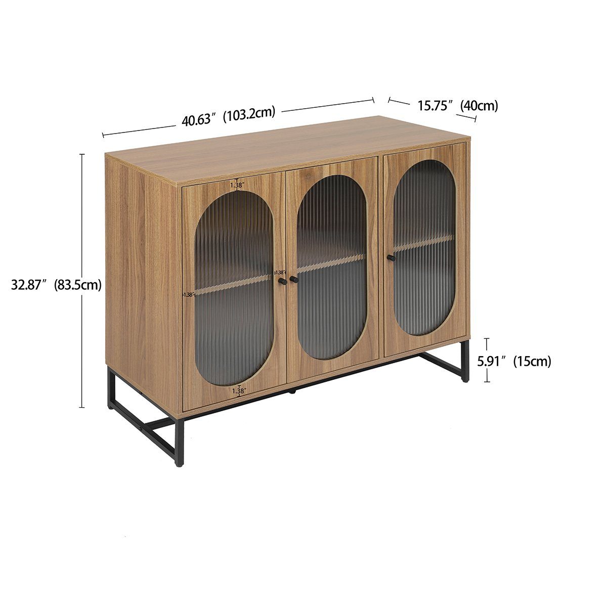Sideboard (Kommode), Küchenschrank mit Glastüren, verstellbaren Ablage, 103 x 40 x 83.5 cm