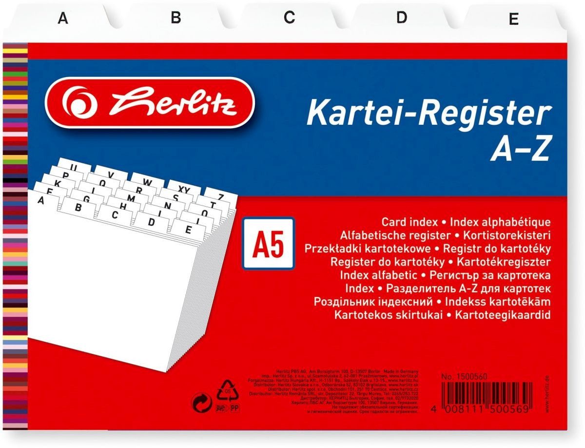 Herlitz Karteikasten Leitregister A-Z A5quer PP 25-teilig weiß
