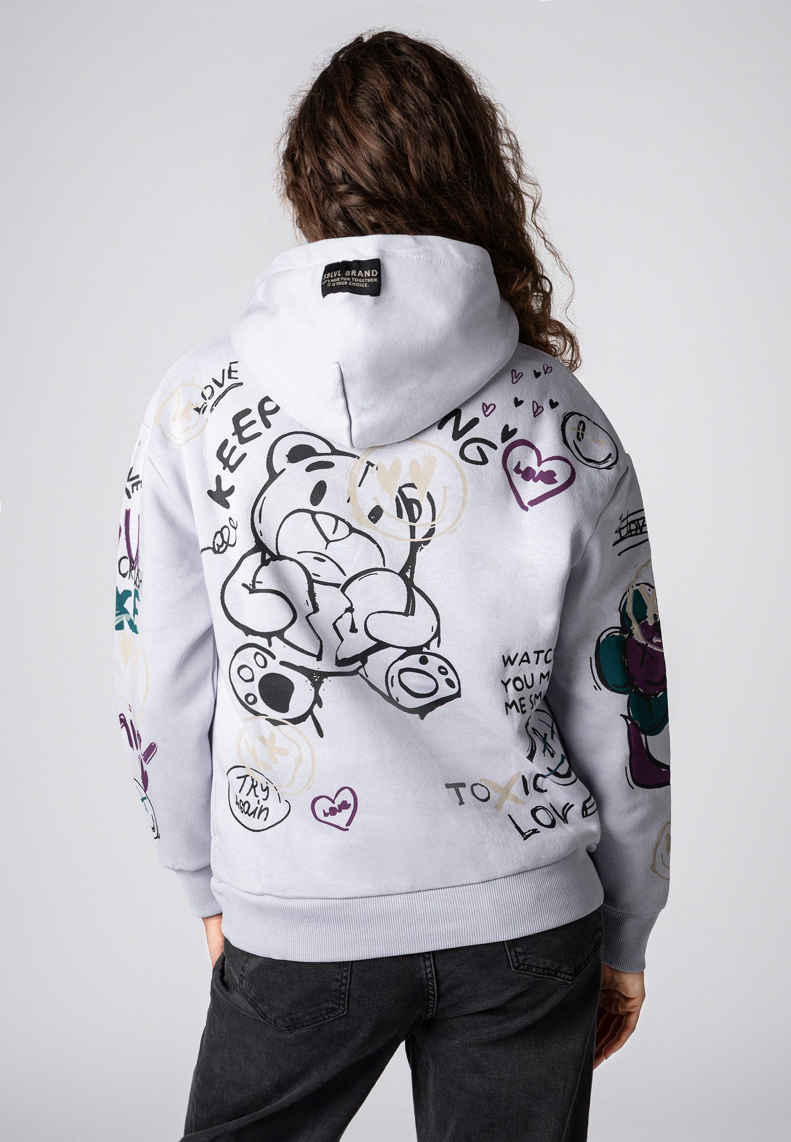 SUBLEVEL Kapuzenpullover Damen Hoodie mit Alloverprint Sweater, Kapuzenswea günstig online kaufen