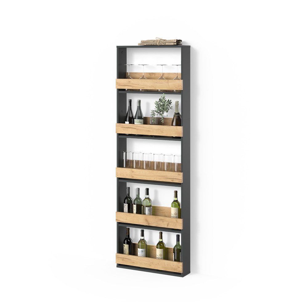 Livinity® Weinregal Regusa, Goldkraft Eiche/Anthrazit/Anthrazit, 60 x 180 cm, 1-tlg.