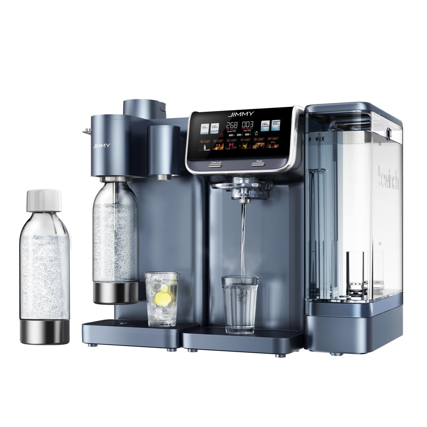 Jimmy Wasserfilter M9 Pro + S9 Osmoseanlage mit Wassersprudler, 3S-Heizung, Kaltes Wasser, Echtzeit-TDS-Anzeige