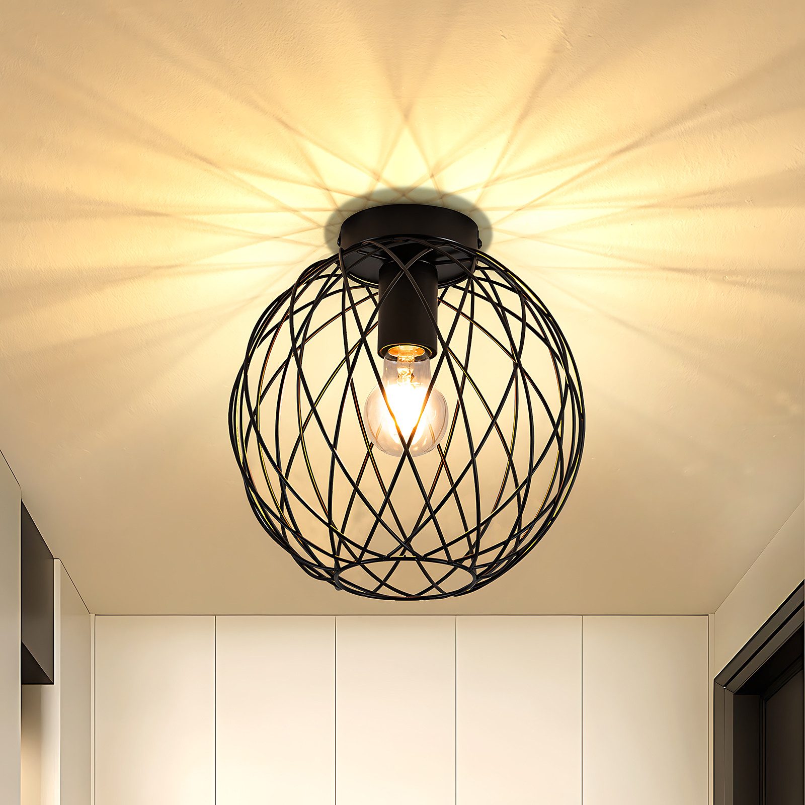 Nettlife Deckenleuchte Schwarz Vintage Kaefig Deckenstrahler E27 Lampenfass günstig online kaufen