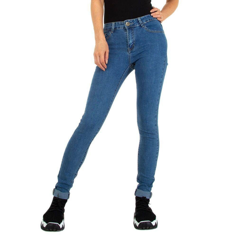 Ital-Design Skinny-fit-Jeans Damen Freizeit Strass Stretch Skinny Jeans in Blau