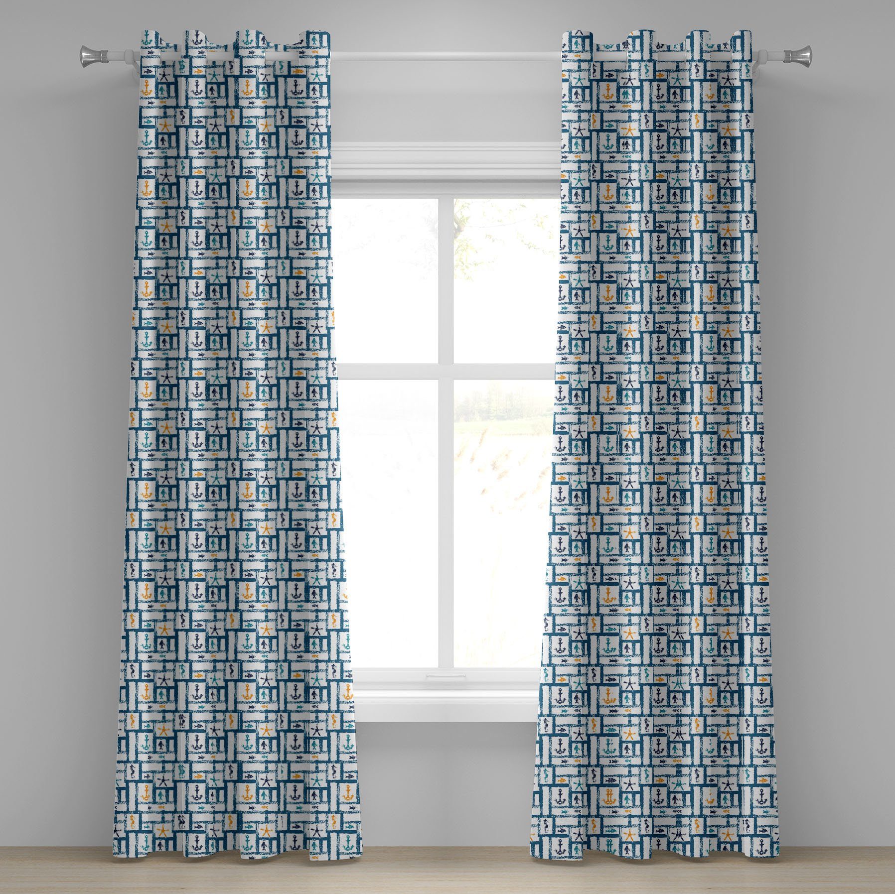 Gardine Dekorative 2-Panel-Fenstervorhänge für Schlafzimmer Wohnzimmer, Abakuhaus, Ozean Seestern Anchor Seahorse