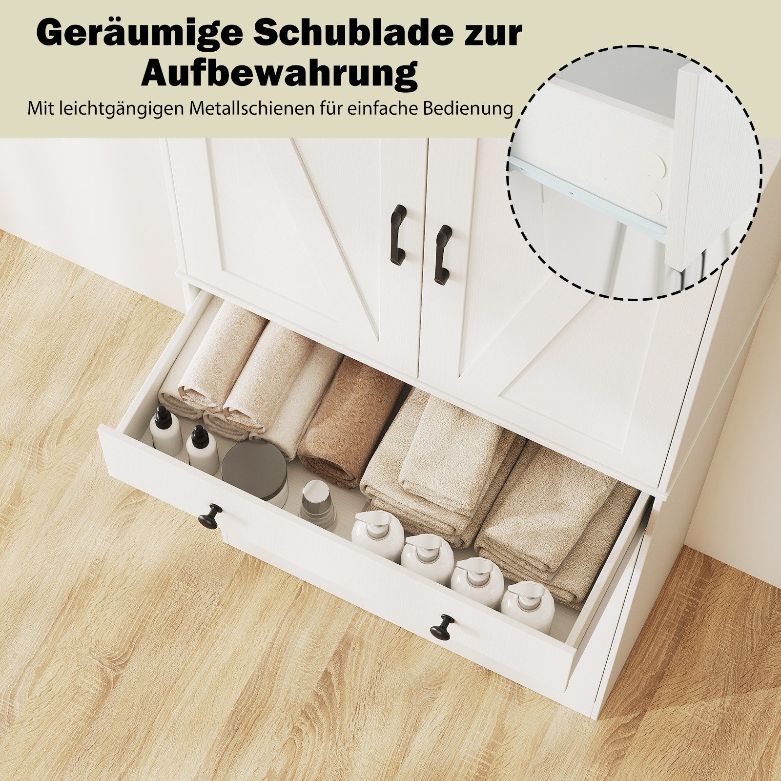 COSTWAY Vorratsschrank Küchenbuffet mit verstellbarem Regal, Schublade weiß – Bild 5 von 5