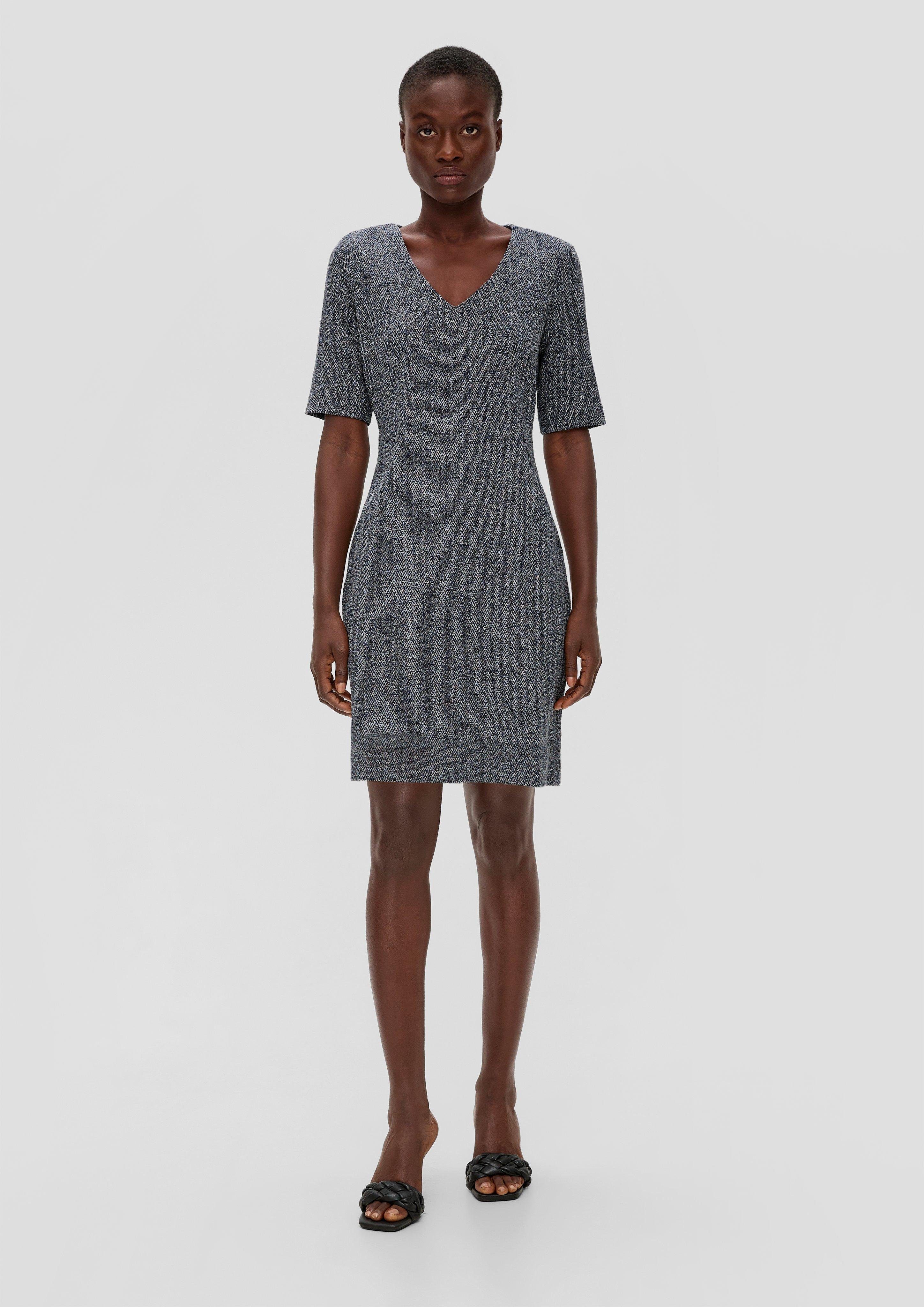 s.Oliver BLACK LABEL Minikleid Interlockjersey-Kleid mit V-Ausschnitt