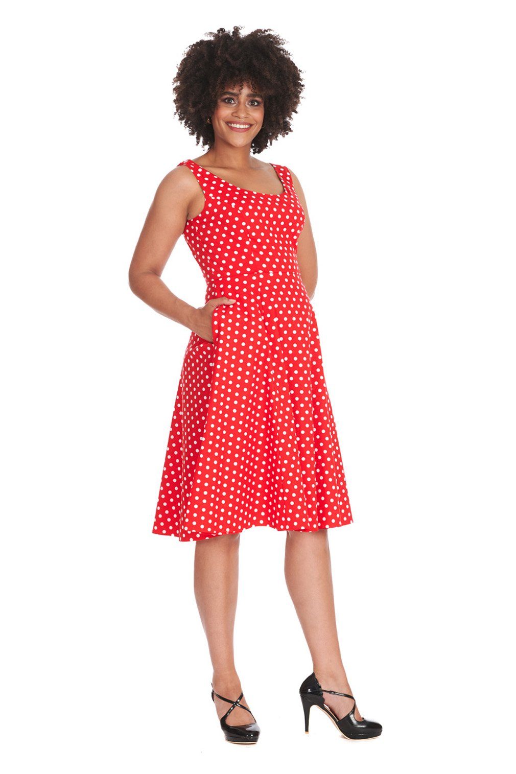 Banned A-Linien-Kleid Retro Swingkleid Dot Days Rot Vintage Polka Dot Dress 50s Pünktchen Kleid
