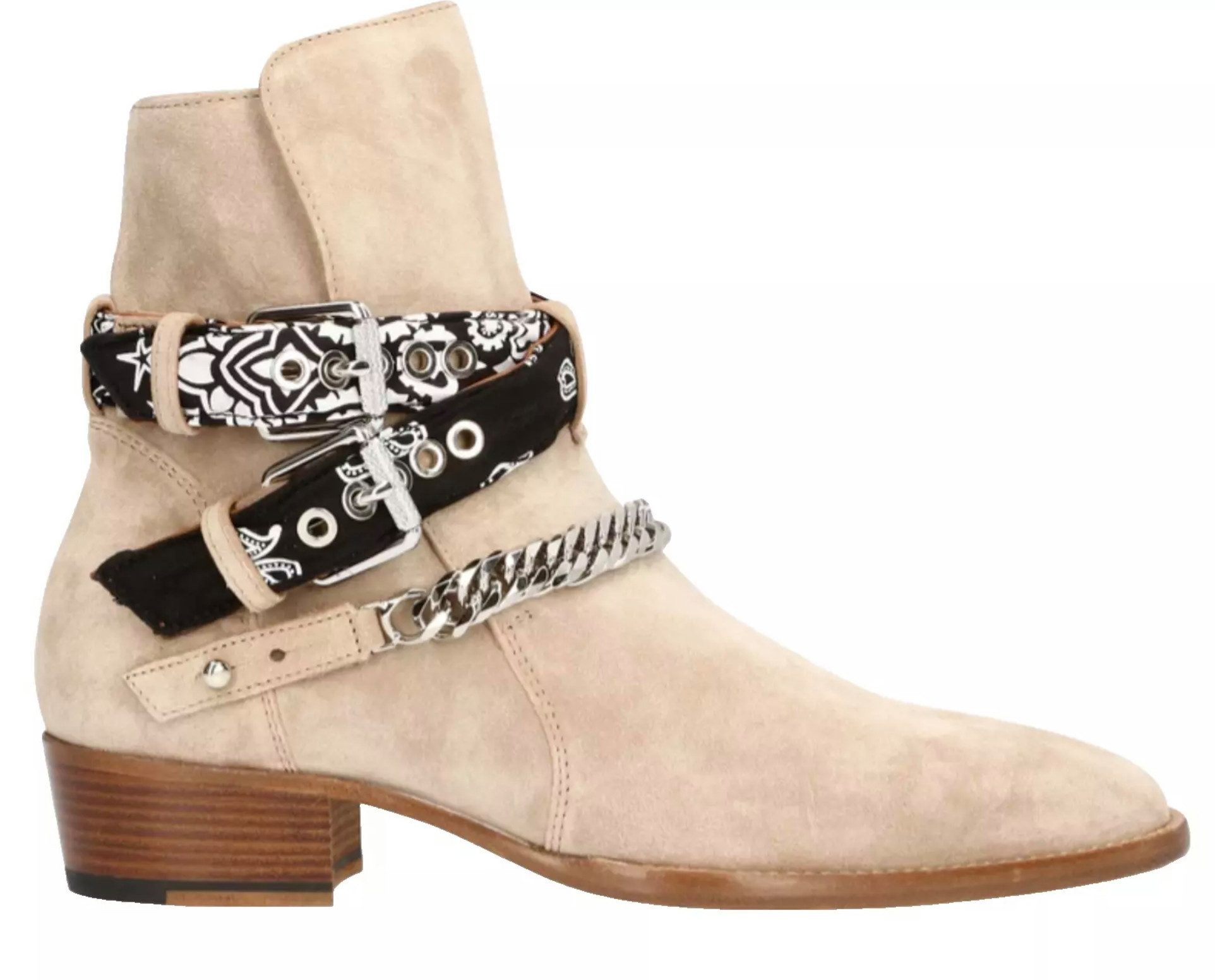 AMIRI Jodhpur Ketten Schuhe Bandana Suede Schuhe Bootsschuh Crossover-Bandana-Riemen, Silberfarbene Kette