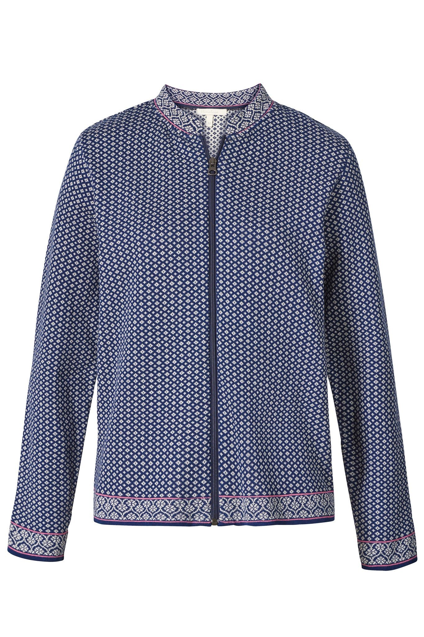 Wolljacke Edle Strickjacke Damen mit Diamant-Jacquard-Muster aus Bio-Baumwolle