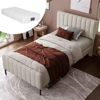 Fine Life Pro Bett Bettenset01 (Polsterbett, Bettgestell mit Lattenrost und verstellbarem Kopfteil), Polsterbett beige, Jugendbett, Leinenstoff