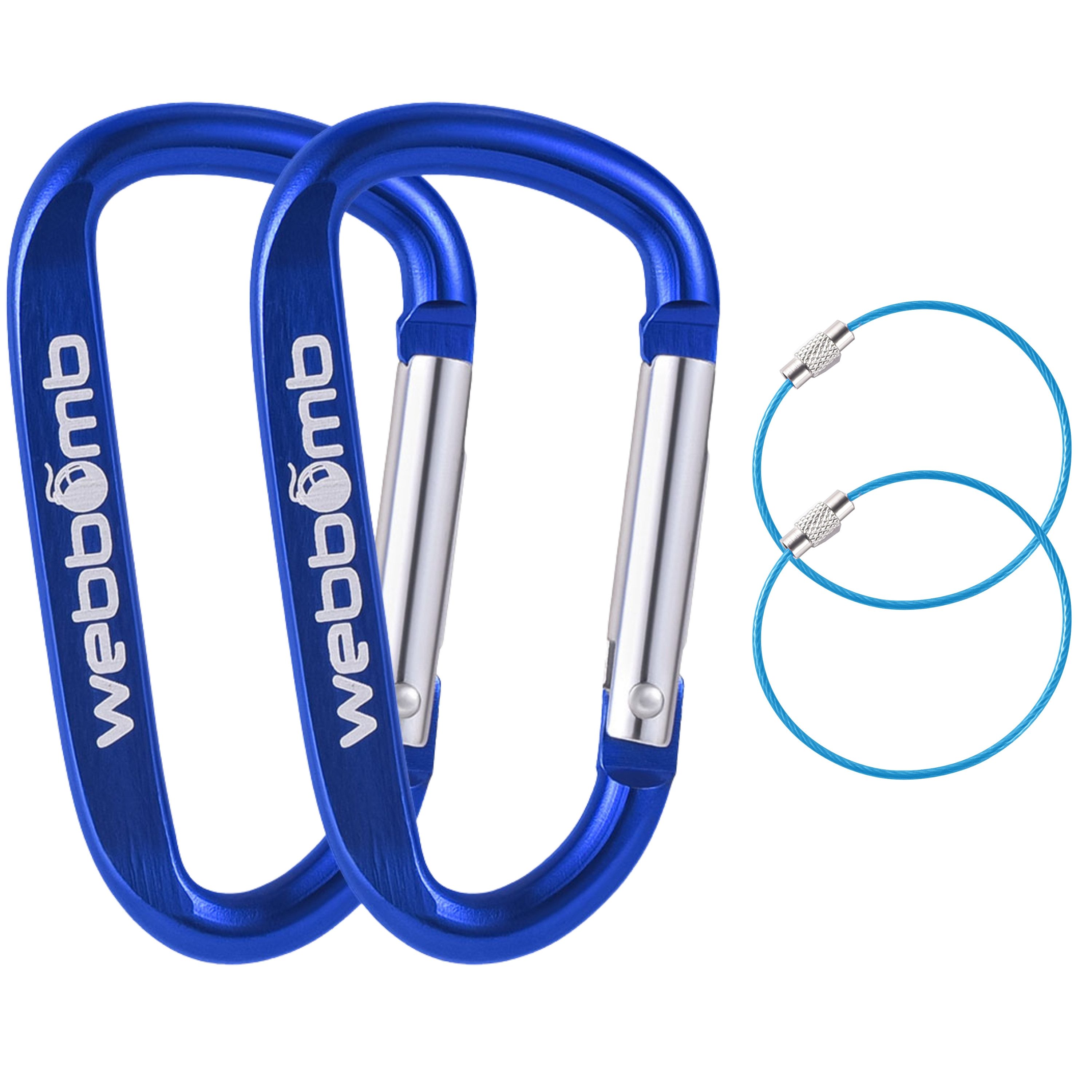 WEBBOMB Karabiner 2x Alu Karabinerhaken 6,7cm D-Form mit Schlüsselring Schlüsselanhänger