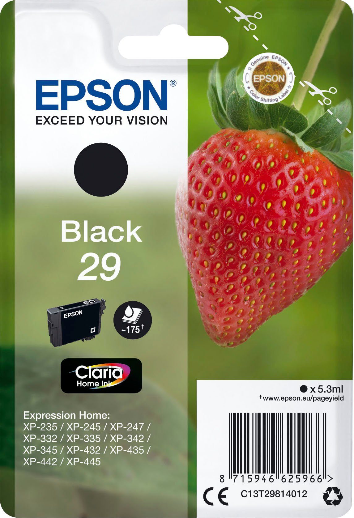 Epson 29 Tintenpatrone (original Druckerpatrone 29 T2981) schwarz