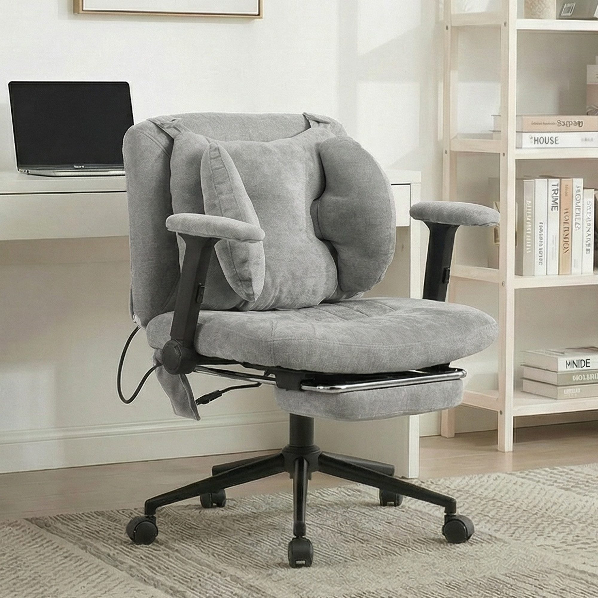 CANMOV Bürostuhl Bequemer Schreibtischstuhl mit Massage Kissen, ergonomischer Bürostuhl, mit Massagekissen, Fußstütze, klappbaren Armlehnen, 360° drehbar