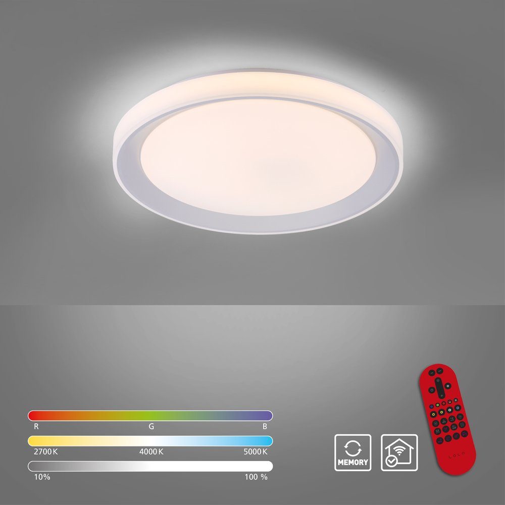 LeuchtenDirekt Smarte LED-Leuchte LED Deckenlampe LOLAsmart - Smarthome, Smart Home, CCT-Farbtemperaturregelung, RGB- Farbwechselfunktion, Dimmfunktion, Memoryfunktion, mit Leuchtmittel, dimmbar über Fernbedienung, steuerbar per App, CCT, RGB