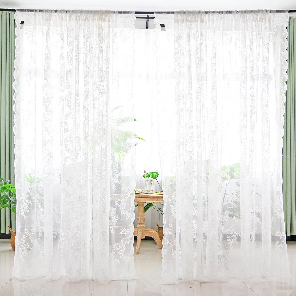 Scheibengardine Window Sheer Spitze Tür Vorhänge Weiß Rutentasche, Qelus, (1 St) | Scheibengardinen