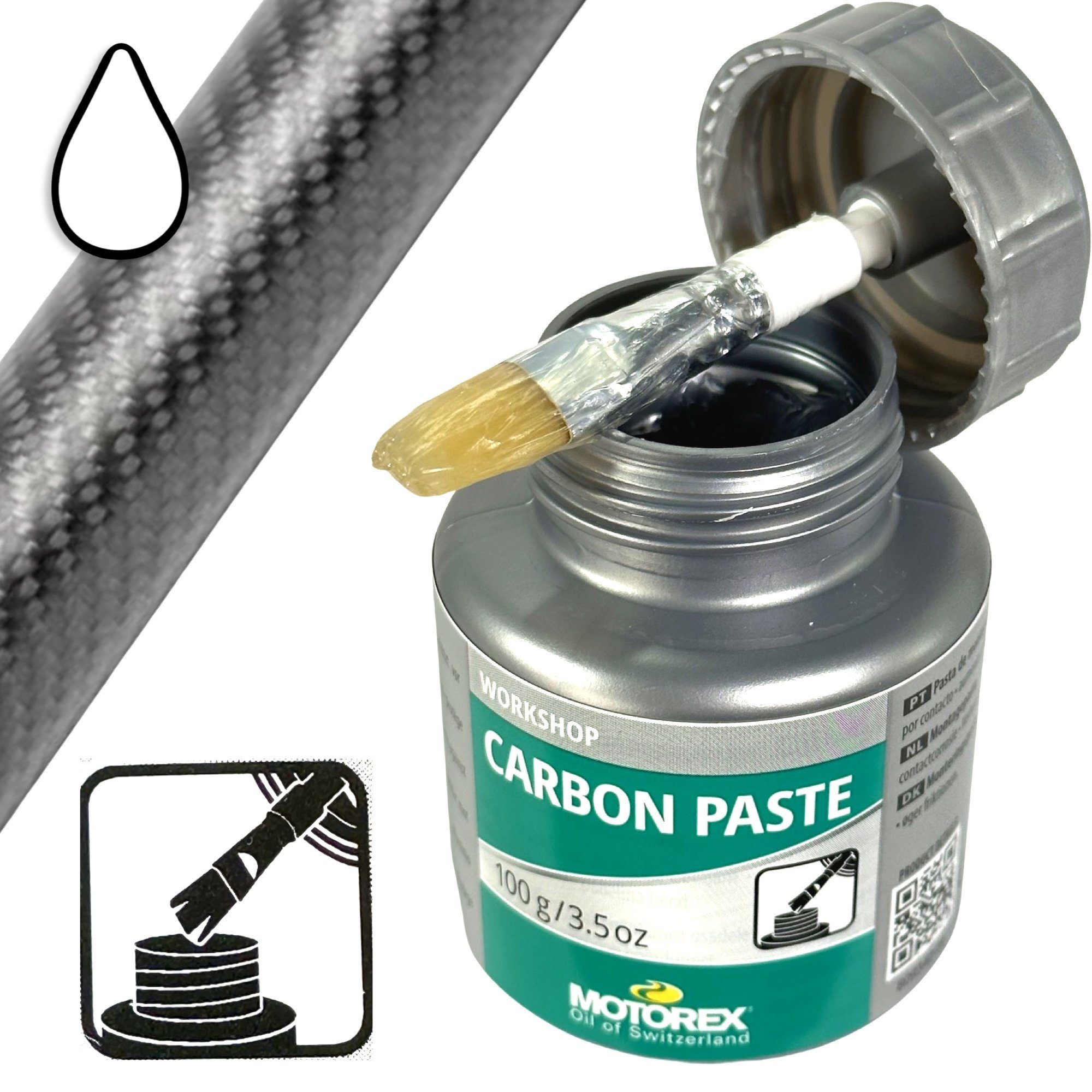 Motorex Fahrrad-Montageständer Motorex Carbon Montagepaste Fahrrad Werkstatt Dose mit Pinsel 100g