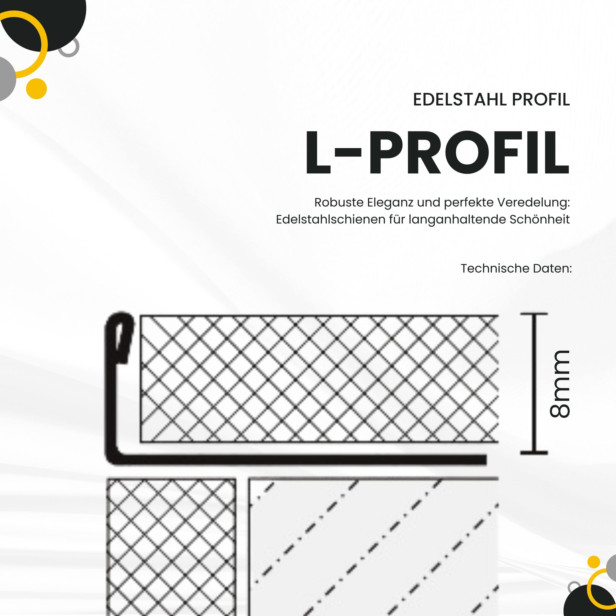 tktrading24 Abschlussprofil 10x L-Profil Fliesenprofil, Edelstahl, 250 cm, 8 mm, Gebürstet (Set, 10er)
