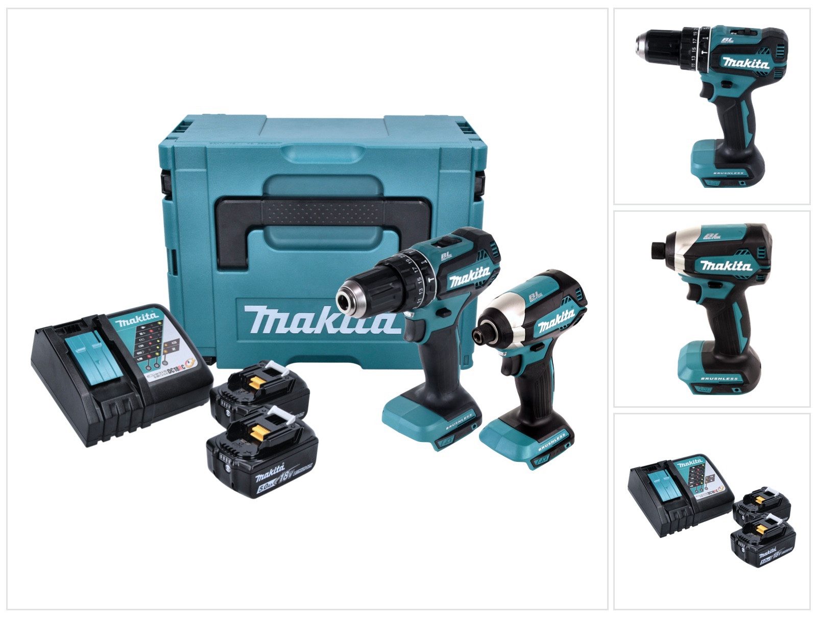 Makita Schlagbohrmaschine DLX 2283 TJ Akku Combo Kit DHP 485 Akku Schlagbohrschrauber + DTD 153
