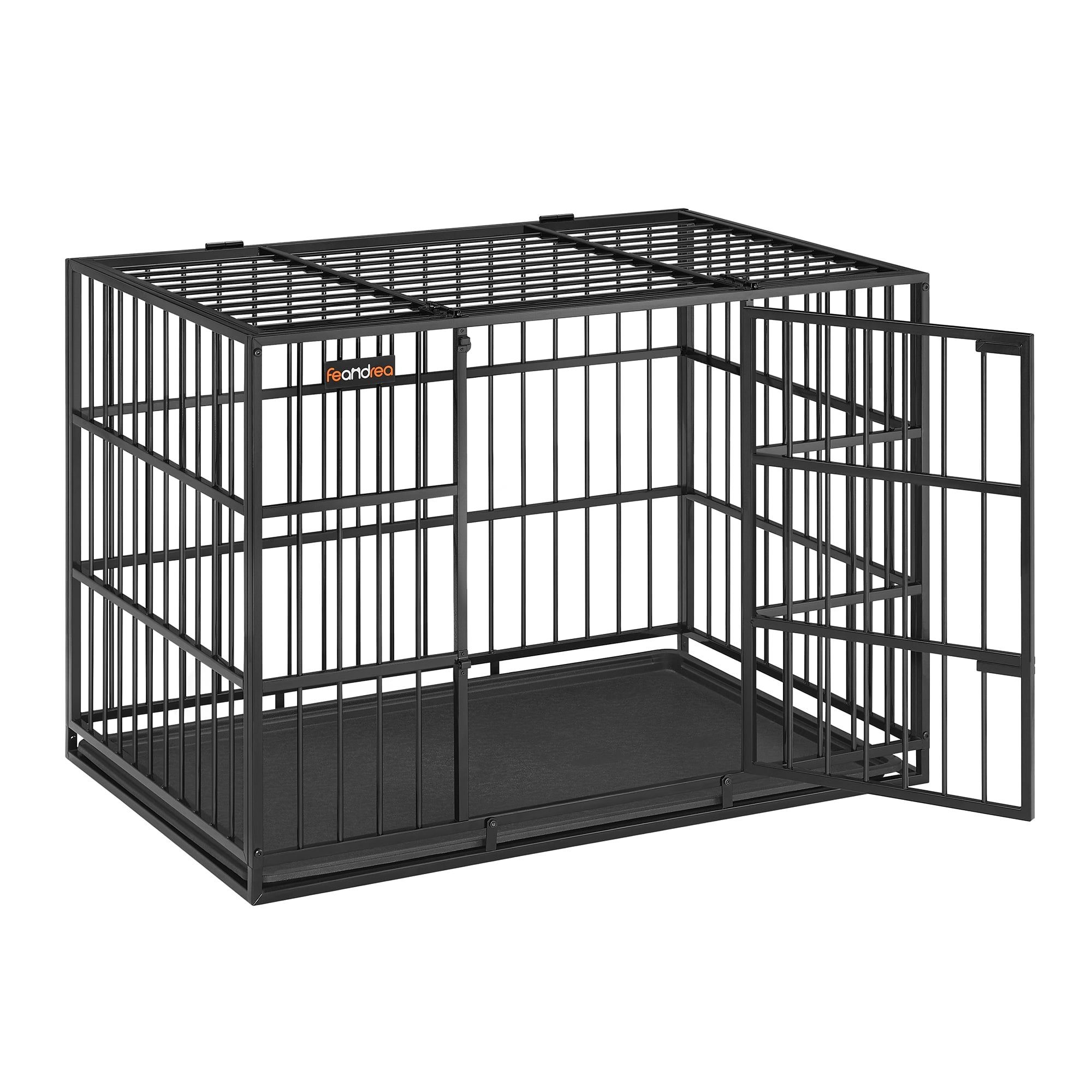 FEANDREA Tiertransportbox hochbelastbar, Hundebox, mit herausnehmbarer Bodenschale, Haustierkäfig, 107 x 70 x 75 cm