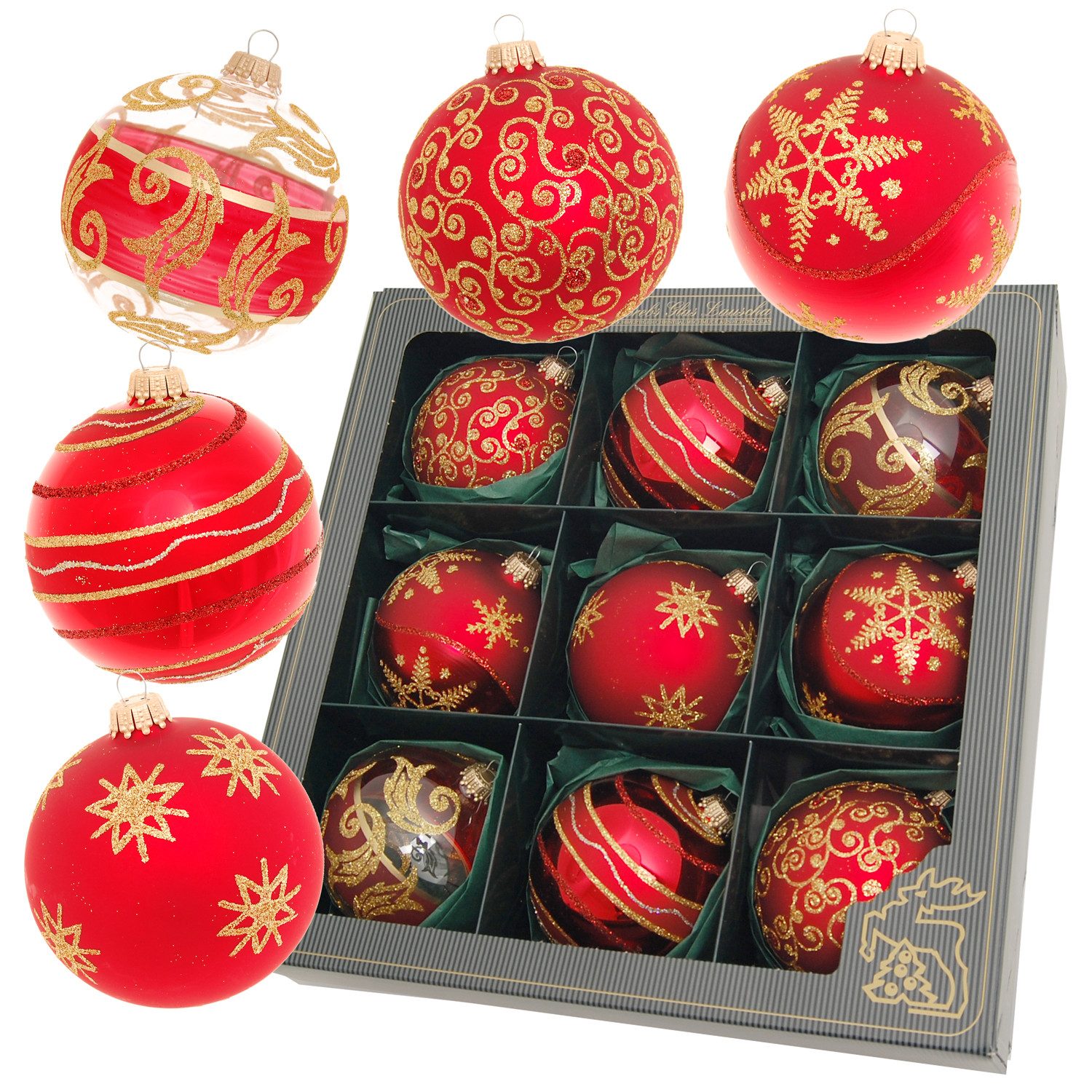 Krebs Glas Lauscha Weihnachtsbaumkugel Glasdekoration 9er Set Rot/Satin - 5 günstig online kaufen