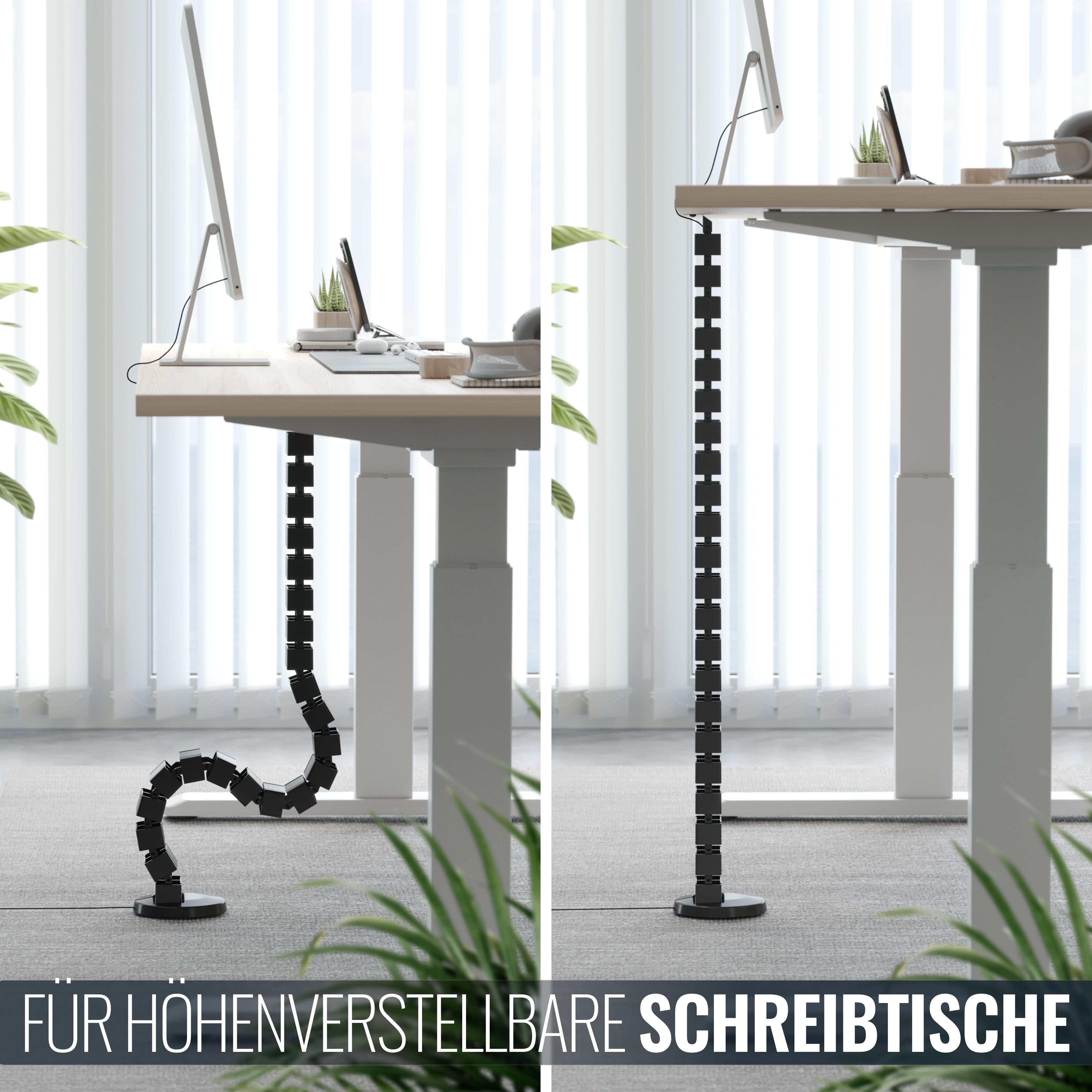 RICOO Kabelführung Flexibler Kabelkanal aus ABS mit einzelnen Wirbeln schwarz Z0101-B (Aus ABS-Kunststoff, 1280mm Gesamtlänge, Wirbelsäulen-Aufbau, 1-St., Kabelführung 128cm, Größe der Elemente 68 x 36 x 42 mm, kürzbar), Kabelkanal flexibel Wirbel-System Kabelmanagement am Schreibtisch