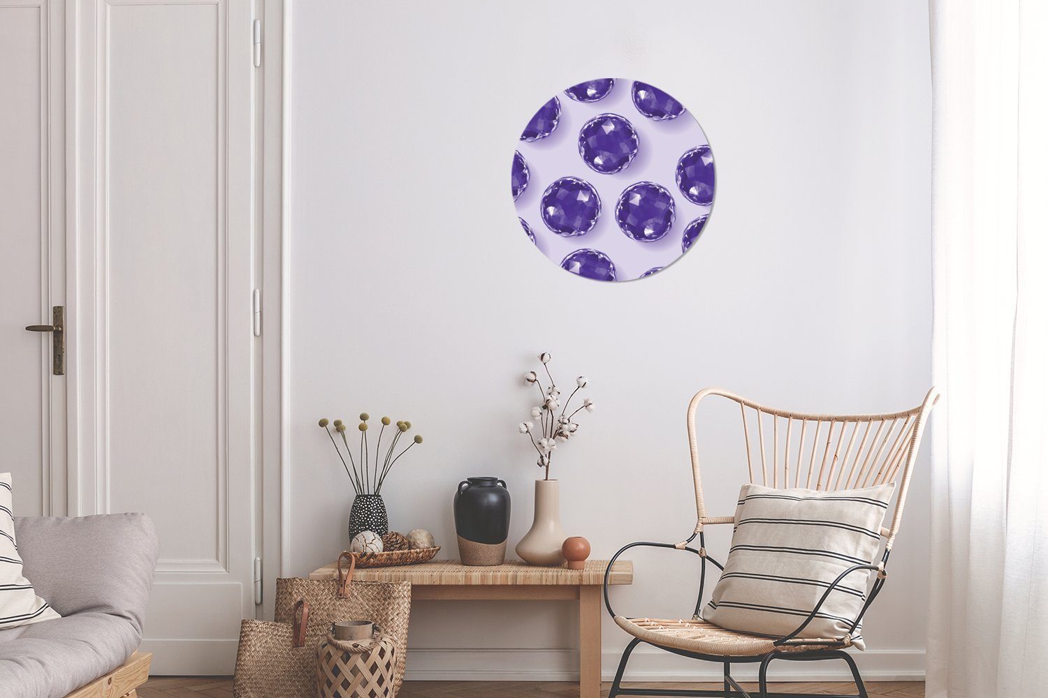 Tapetenkreis St), Tapetenaufkleber, mit Illustration Kinderzimmer, (1 Rund, mehreren violetten für MuchoWow Wohnzimmer Eine Edelsteinen Wandsticker