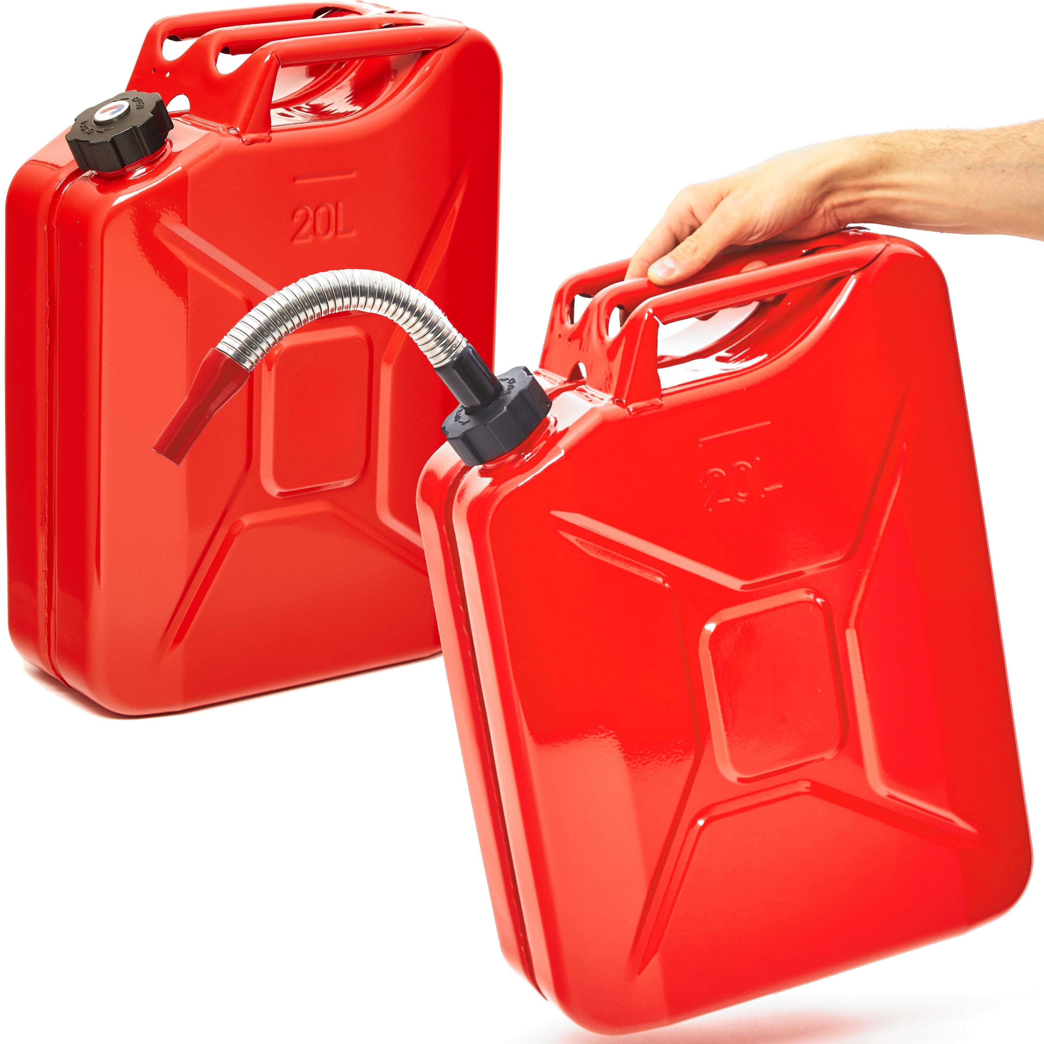 BW Benzinkanister Metall 20 L mit Schraubverschluss mit Ausgießer (mit Ausgießer, Made in Europe), TÜV-geprüft und UN-Zulassung