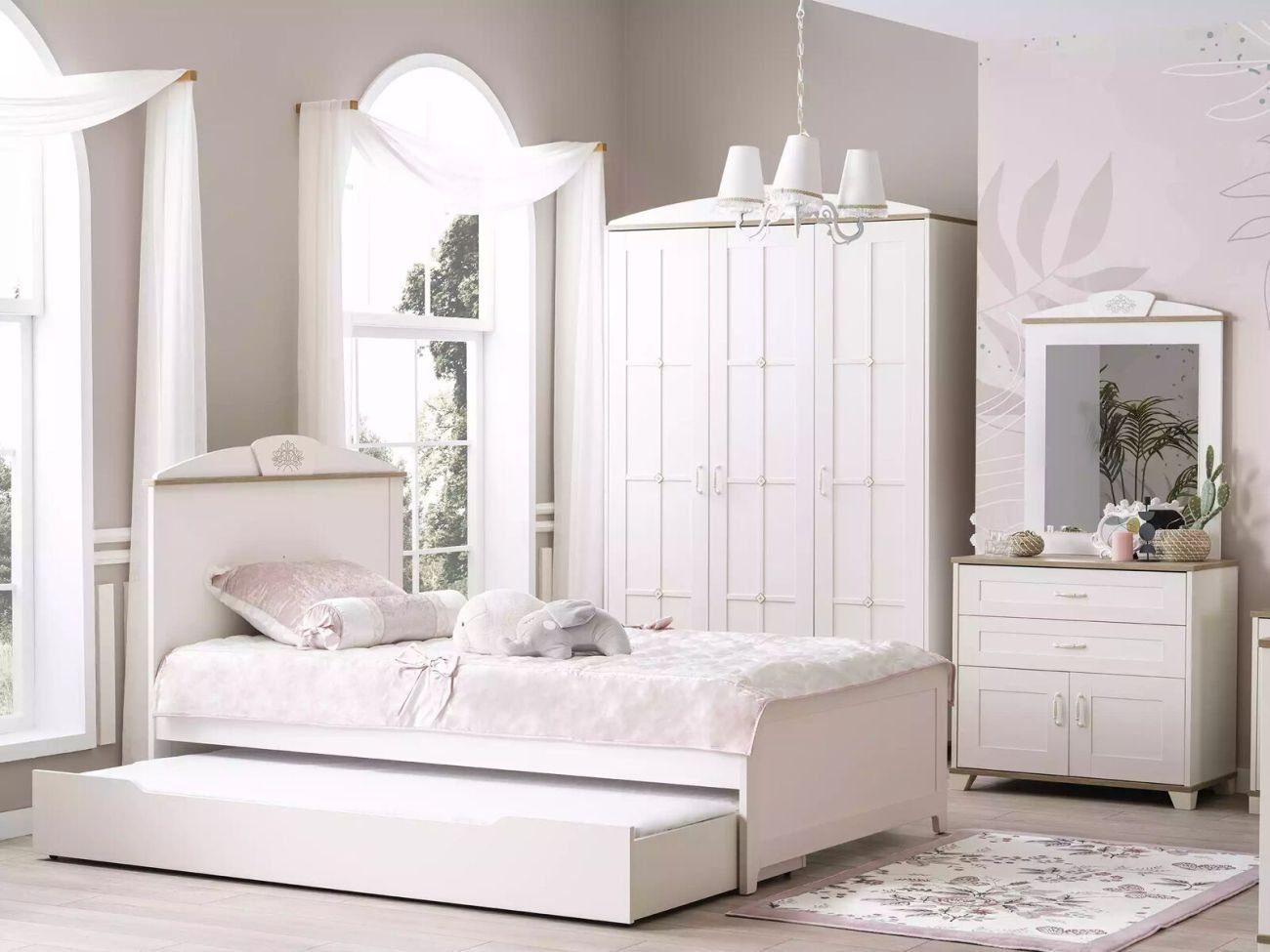 Ausziehbares nur Holzbett Kinderbett Bett Made (1-tlg., JVmoebel 1x Funktionsbett in Jugendbett Europa Weiß 120 Bett), Holz