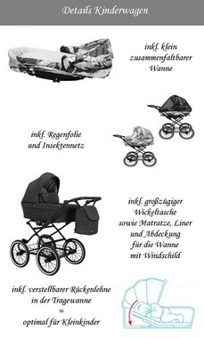 babies-on-wheels Kombi-Kinderwagen Romantik 5 in 1 mit Sportsitz, Autositz, Iso und Zubehör in 8 Farben