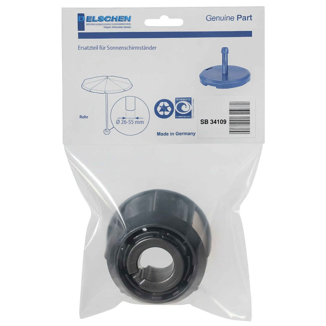 Delschen Sonnenschirm Überwurfmutter mit Adapterset für Schirmstöcke Ø 26-55 mm, für Schirmstöcke Ø 26-55 mm, 5-teilig (1 Set)